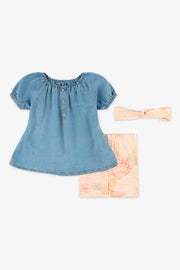 Tunique en lyocell à manches courtes - Bébé fille && BLEU