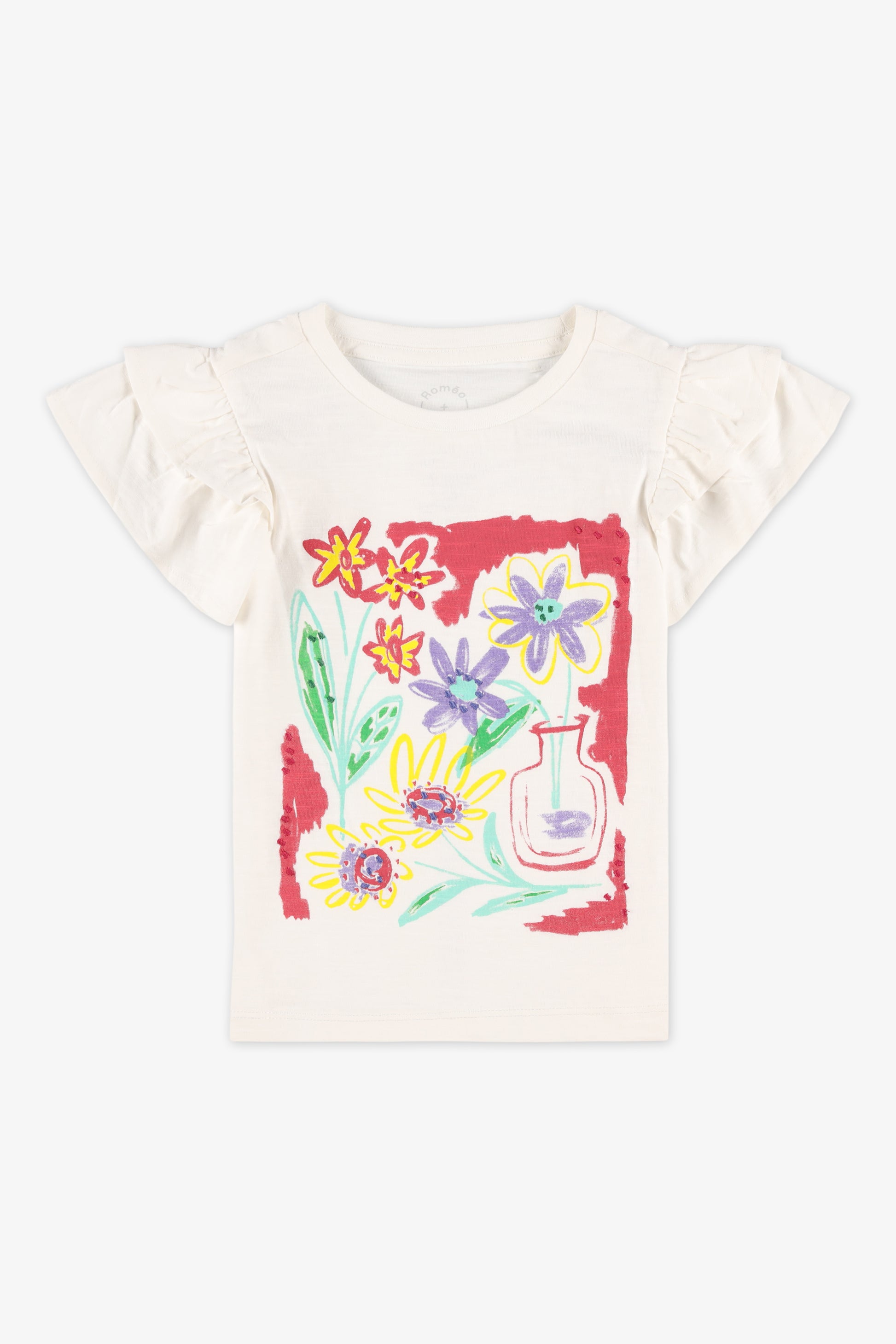 Chandail à manches courtes avec volants - Enfant fille && BLANC CASSÉ