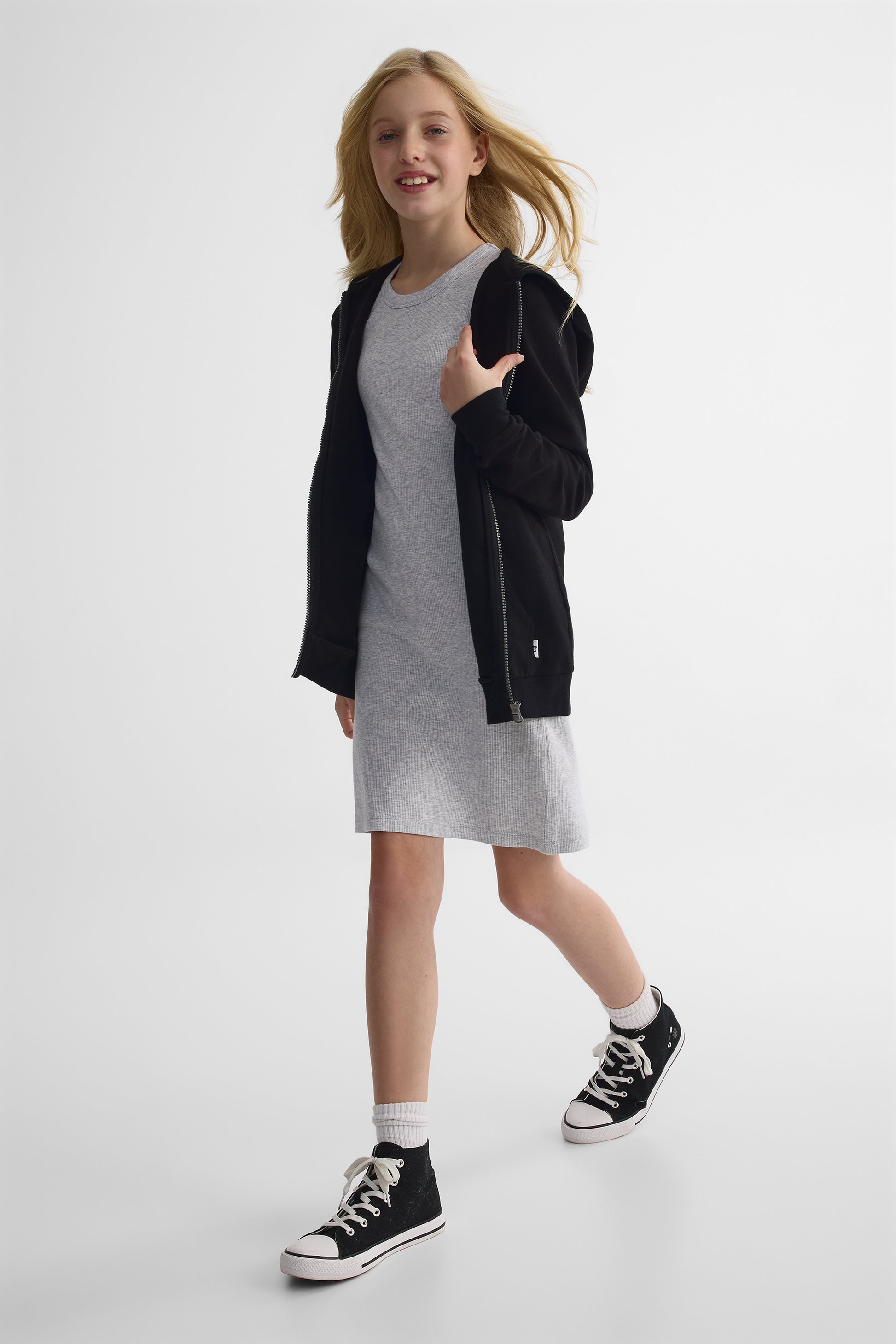 Robe ajustée en stretch rib - Ado fille && GRIS MIXTE