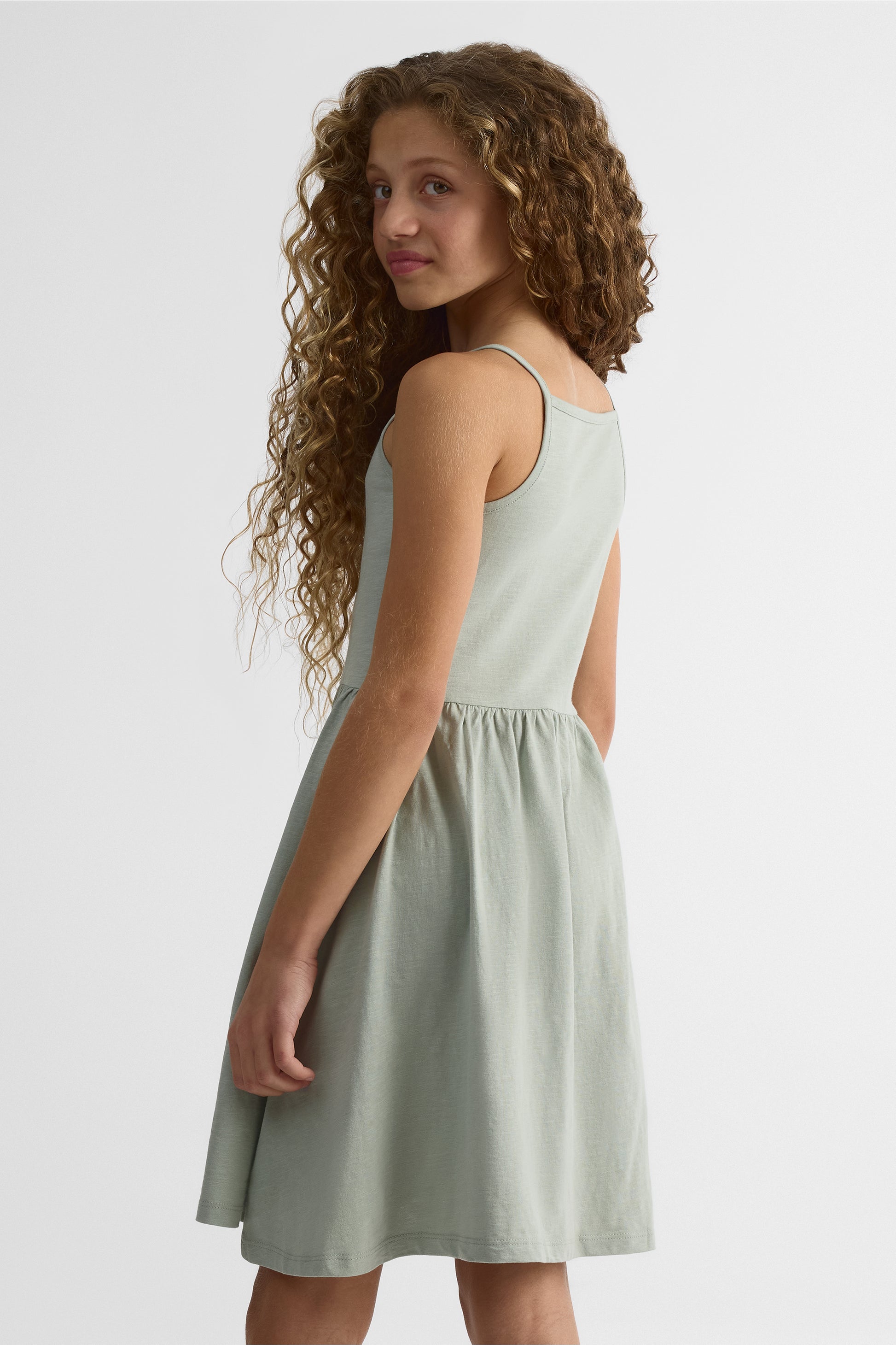 Robe unie à fines bretelles - Ado fille && VERT DE GRIS