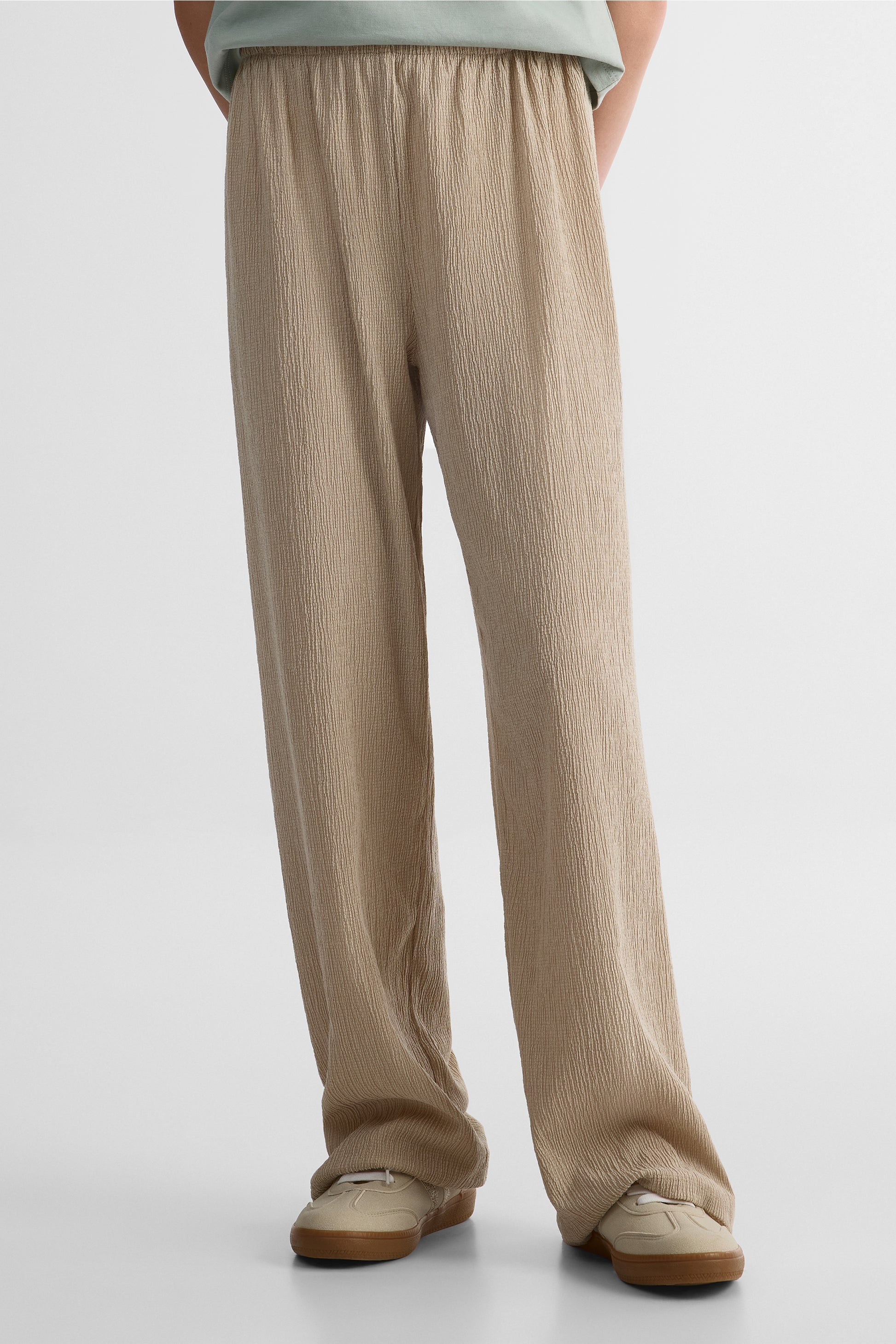 Pantalon élastique à jambes larges - Ado fille && TAUPE
