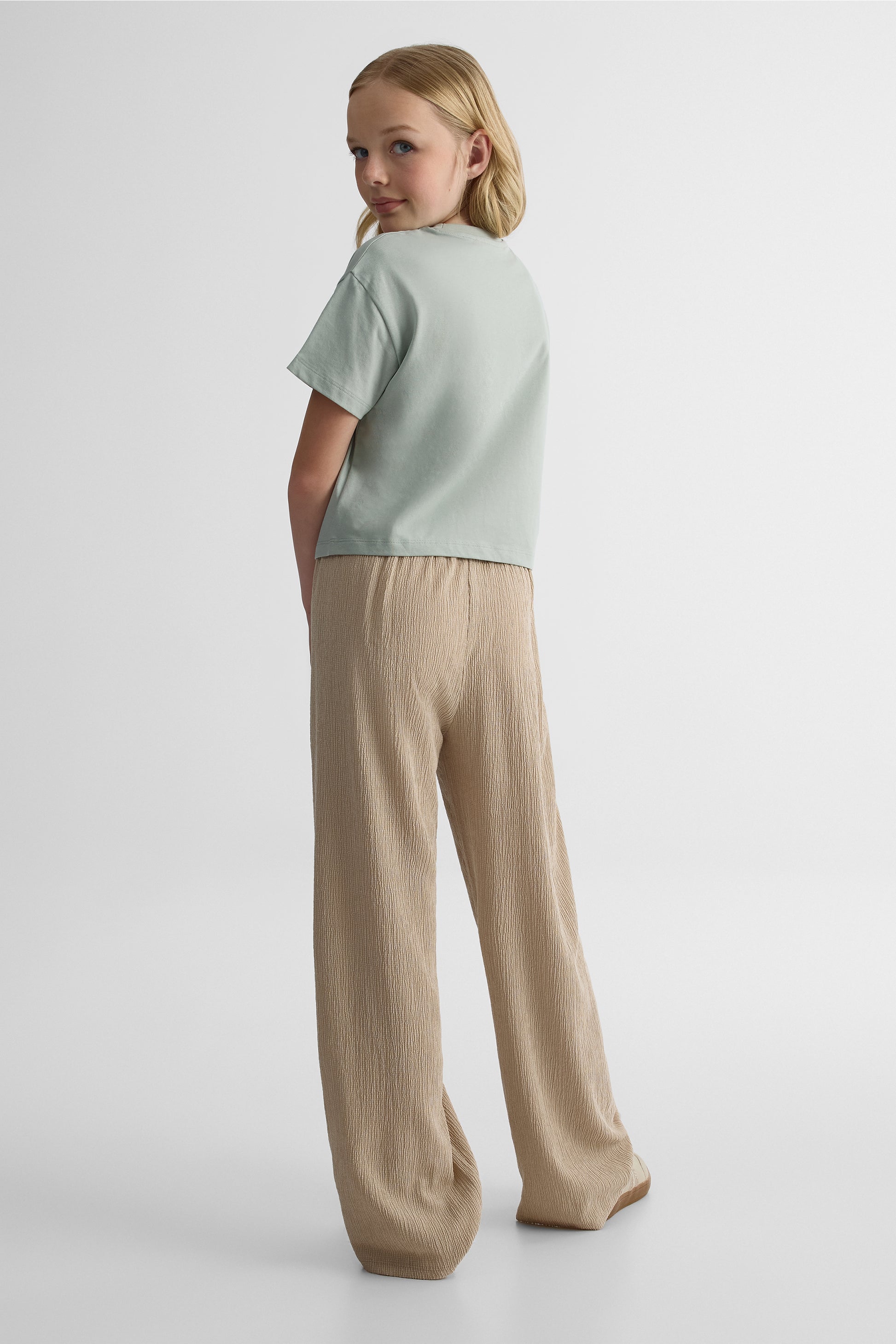 Pantalon élastique à jambes larges - Ado fille && TAUPE