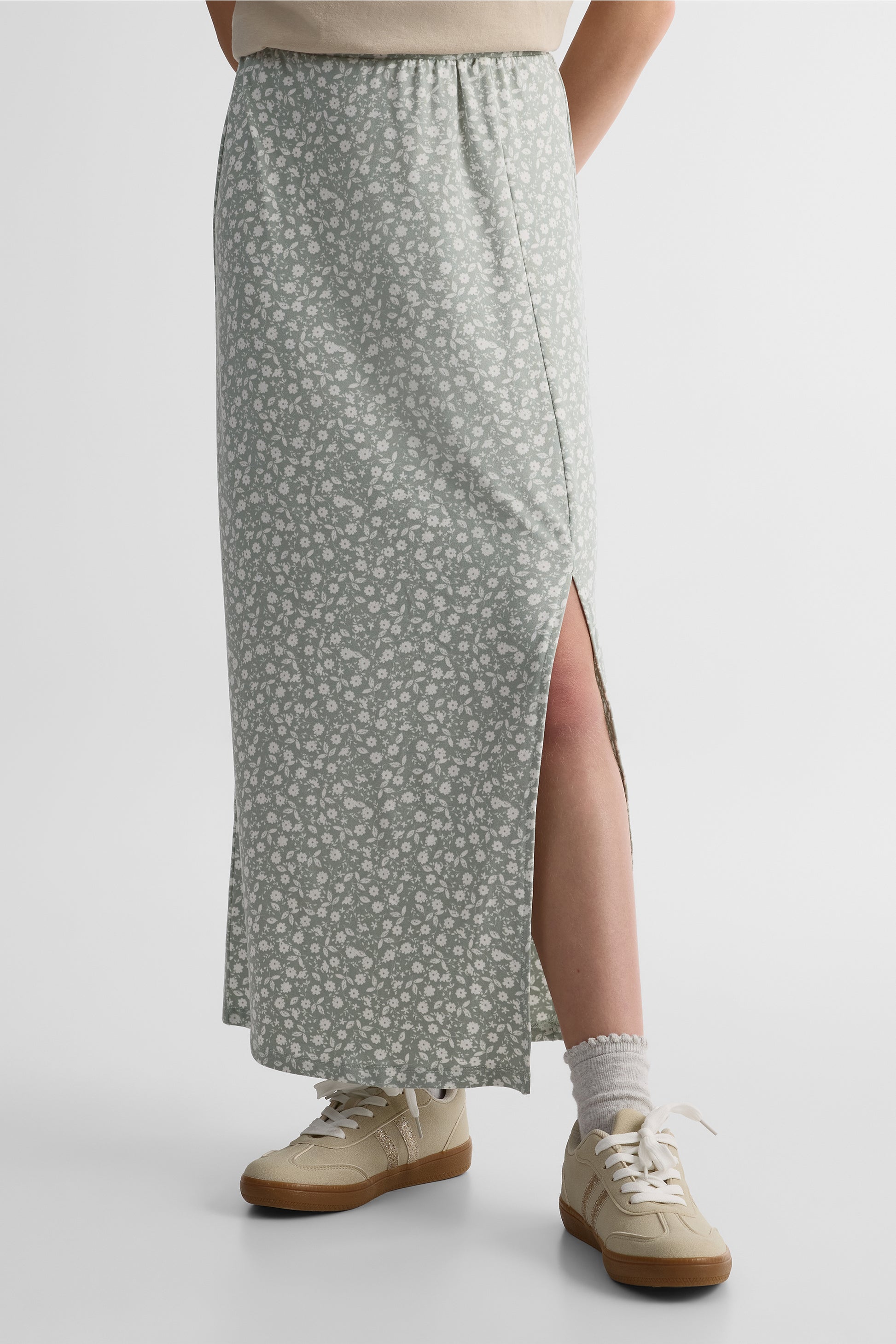 Jupe longue à motifs - Ado fille && VERT DE GRIS