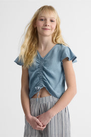 Blouse à volants - Ado fille && DENIM PALE