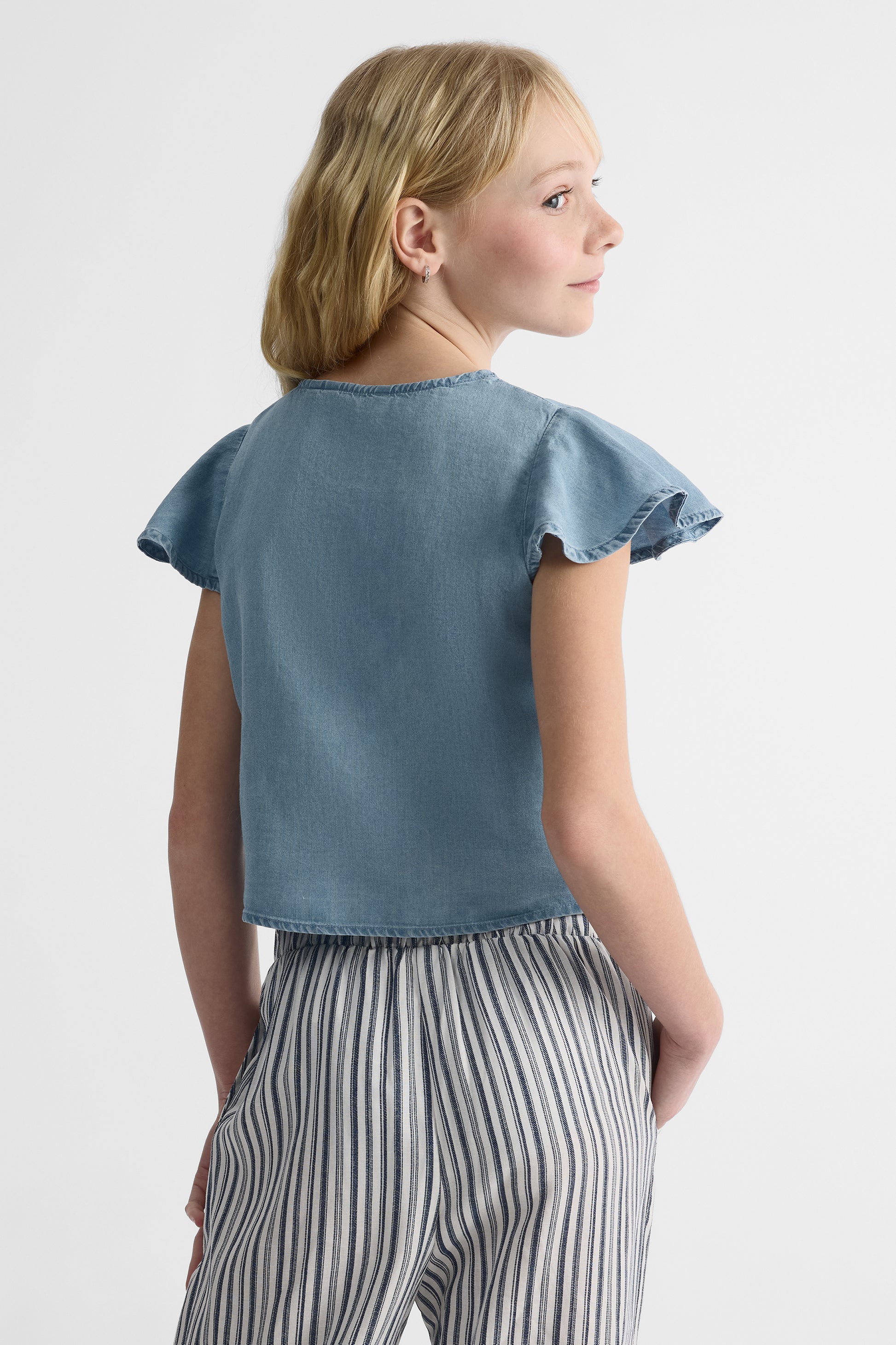 Blouse à volants - Ado fille && DENIM PALE