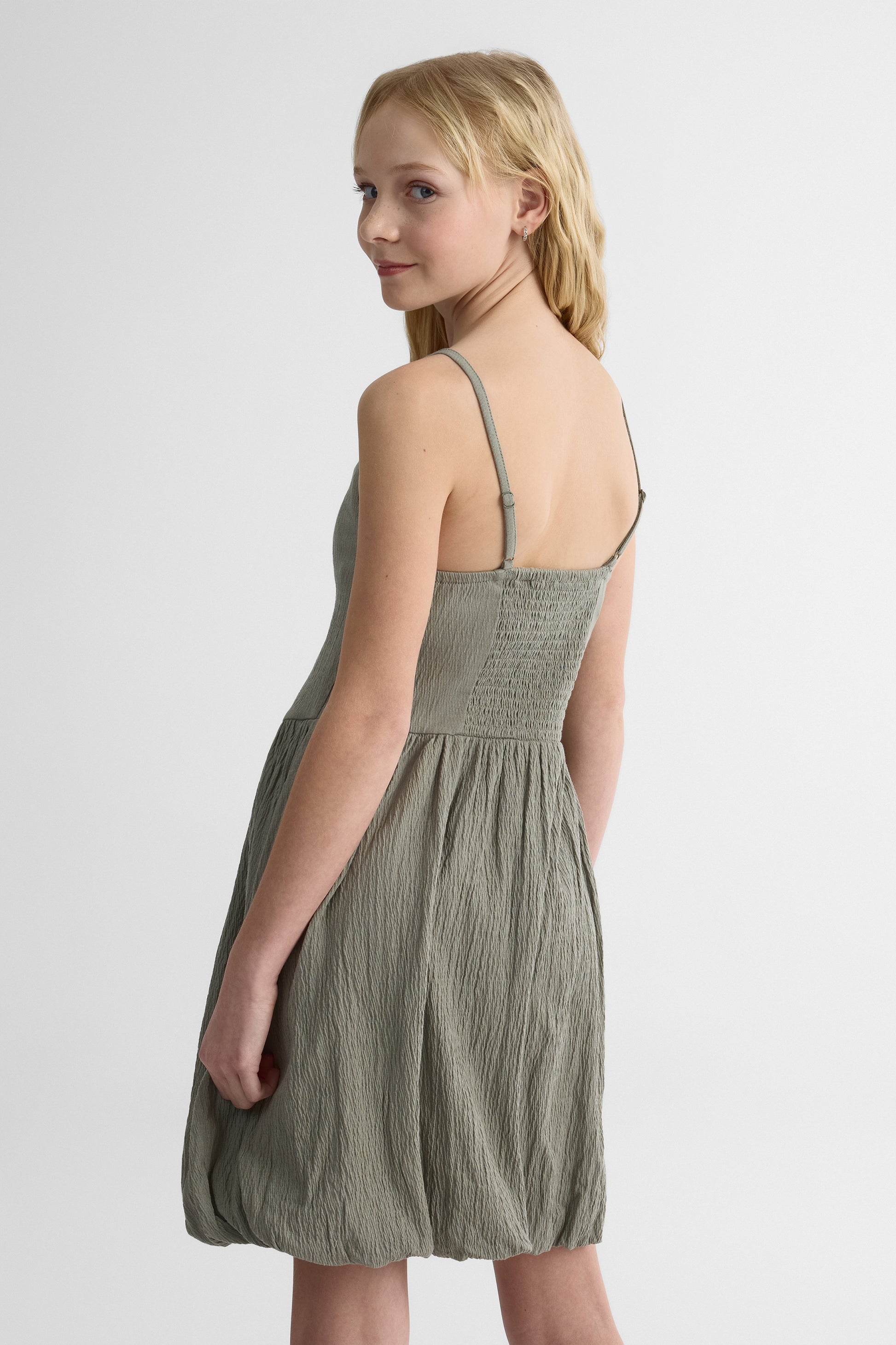 Robe ballon unie à fines bretelles - Ado fille && KAKI