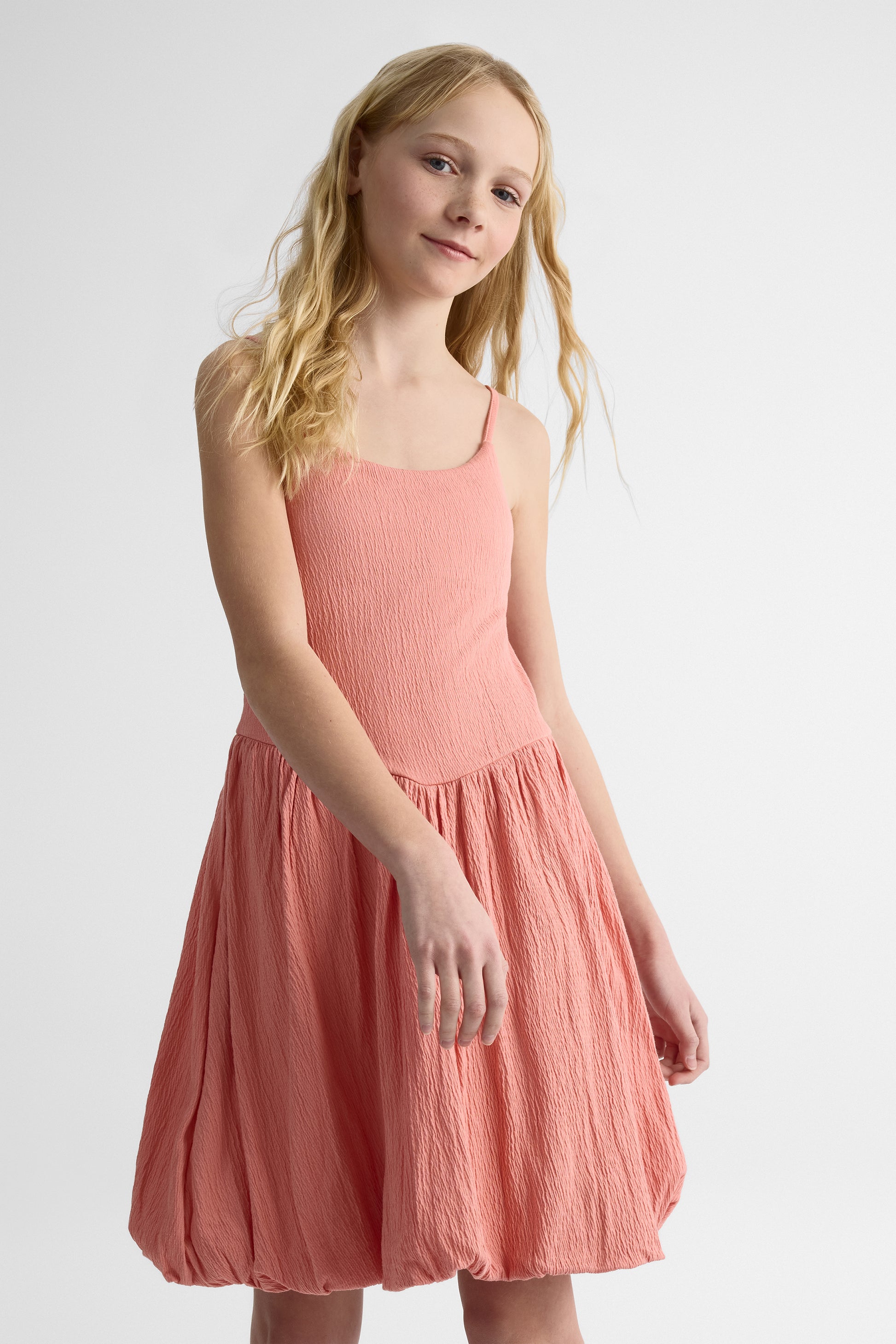 Robe ballon unie à fines bretelles - Ado fille && CORAIL
