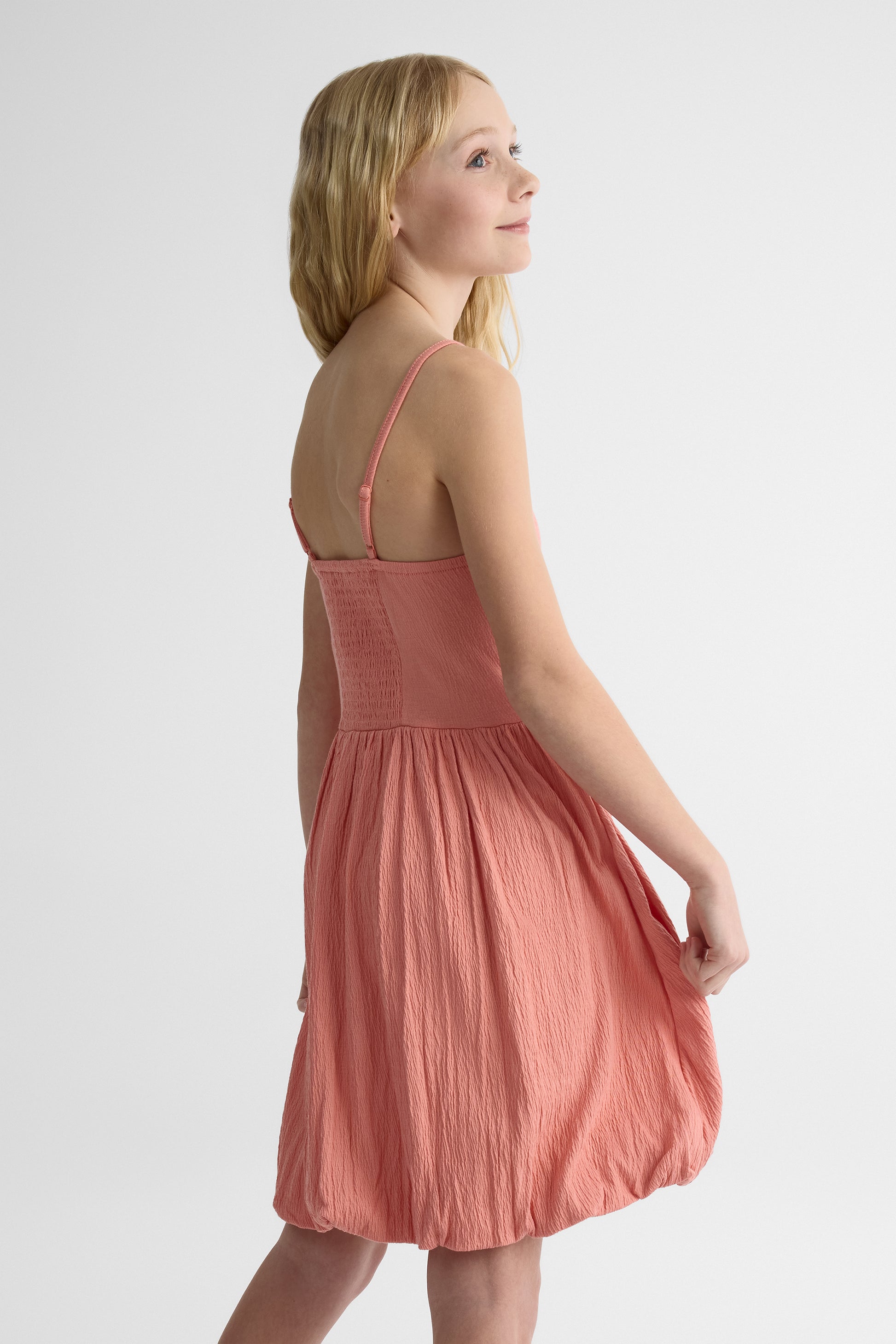 Robe ballon unie à fines bretelles - Ado fille && CORAIL