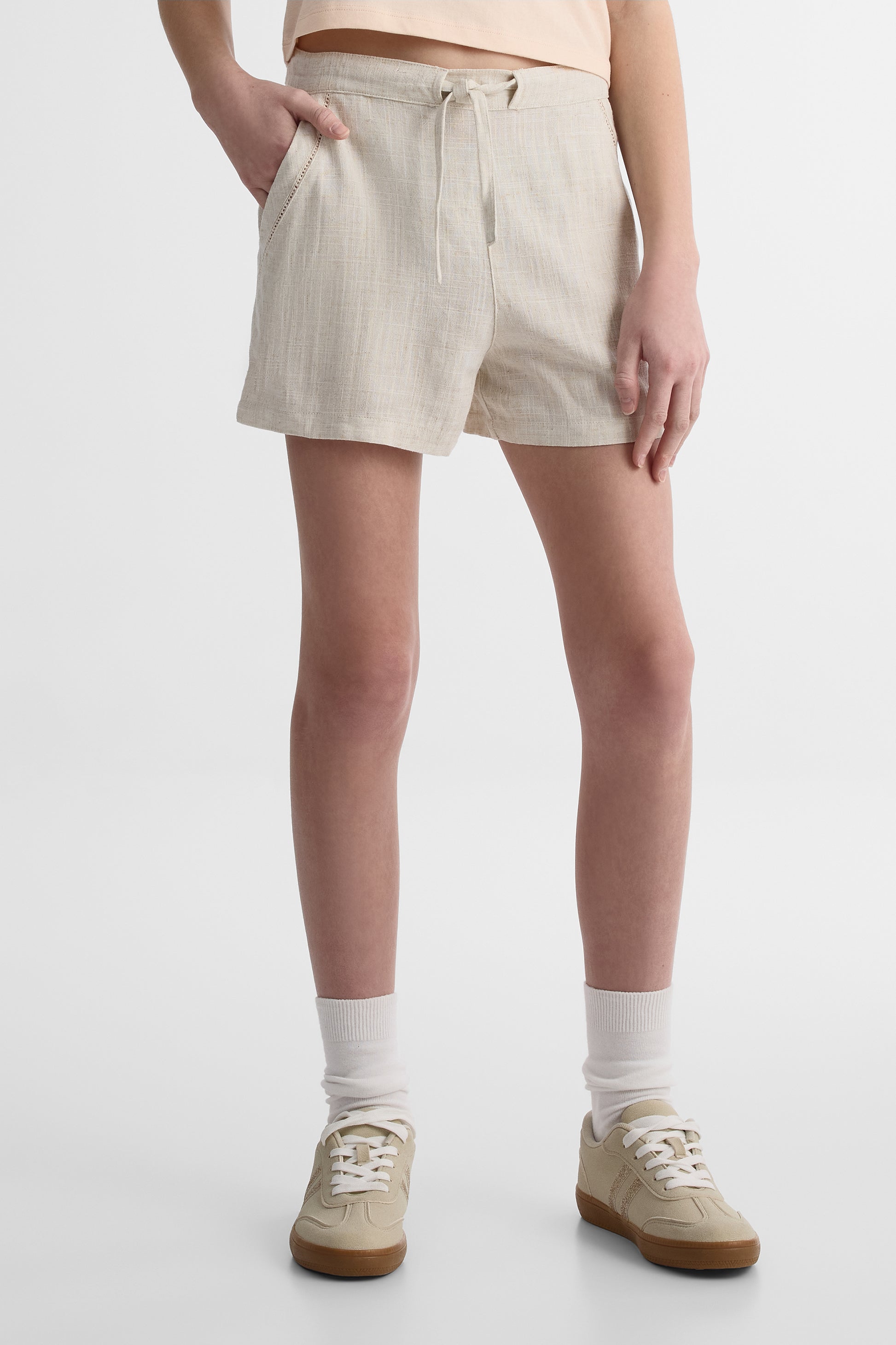 Short court en lin unie - Ado fille && BEIGE