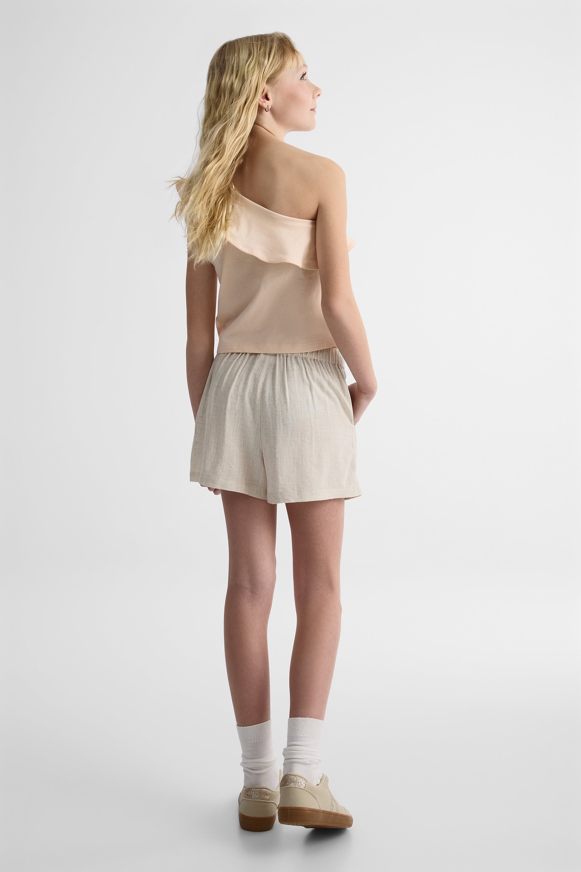 Short court en lin unie - Ado fille && BEIGE