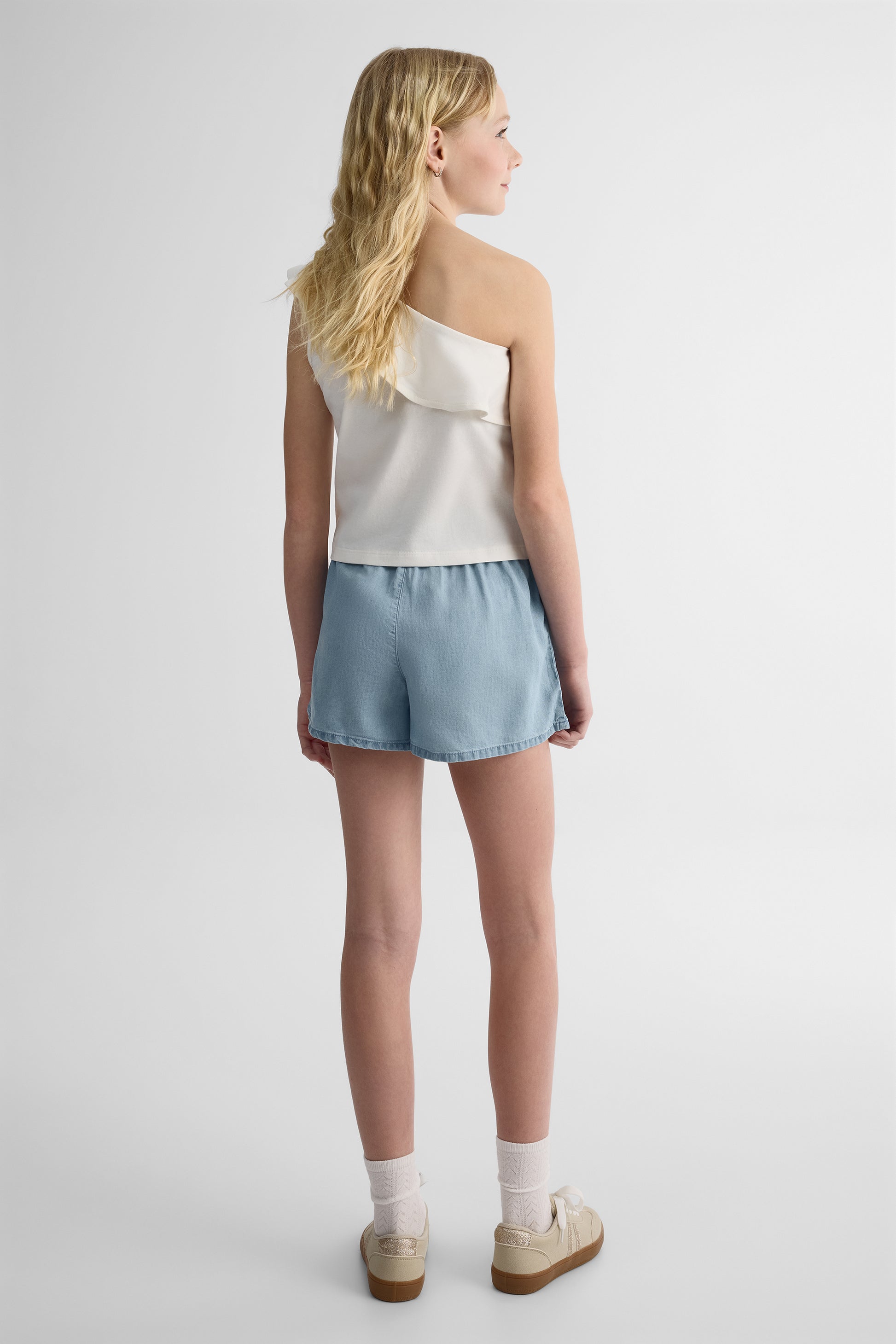 Short taille paper bag en lyocell - Ado fille && DENIM PALE