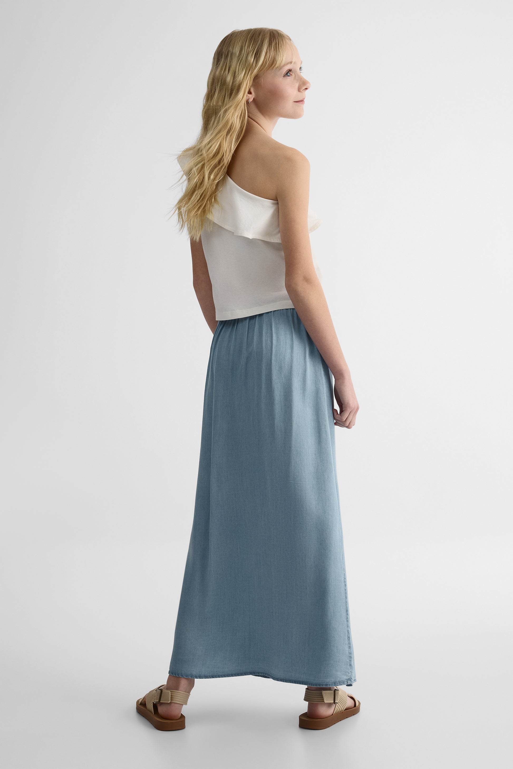 Jupe longue en lyocell - Ado fille && DENIM PALE