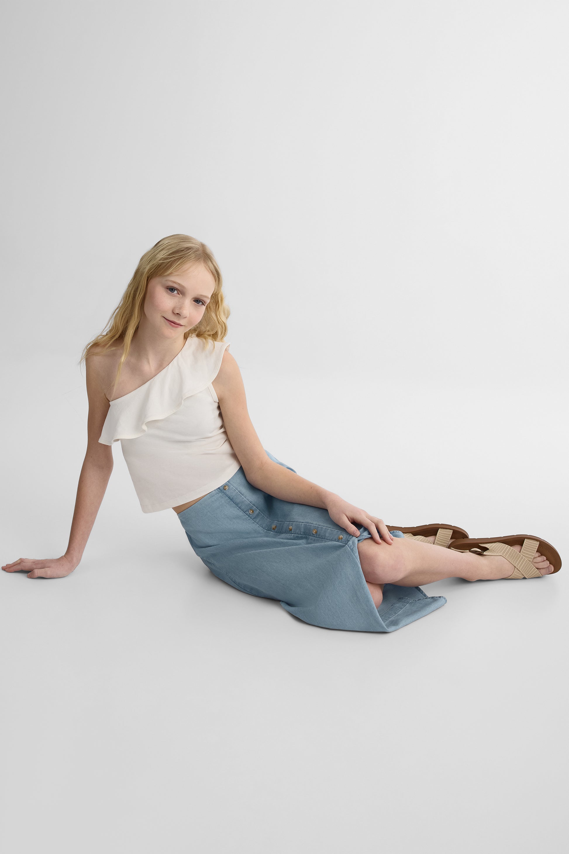 Jupe longue en lyocell - Ado fille && DENIM PALE