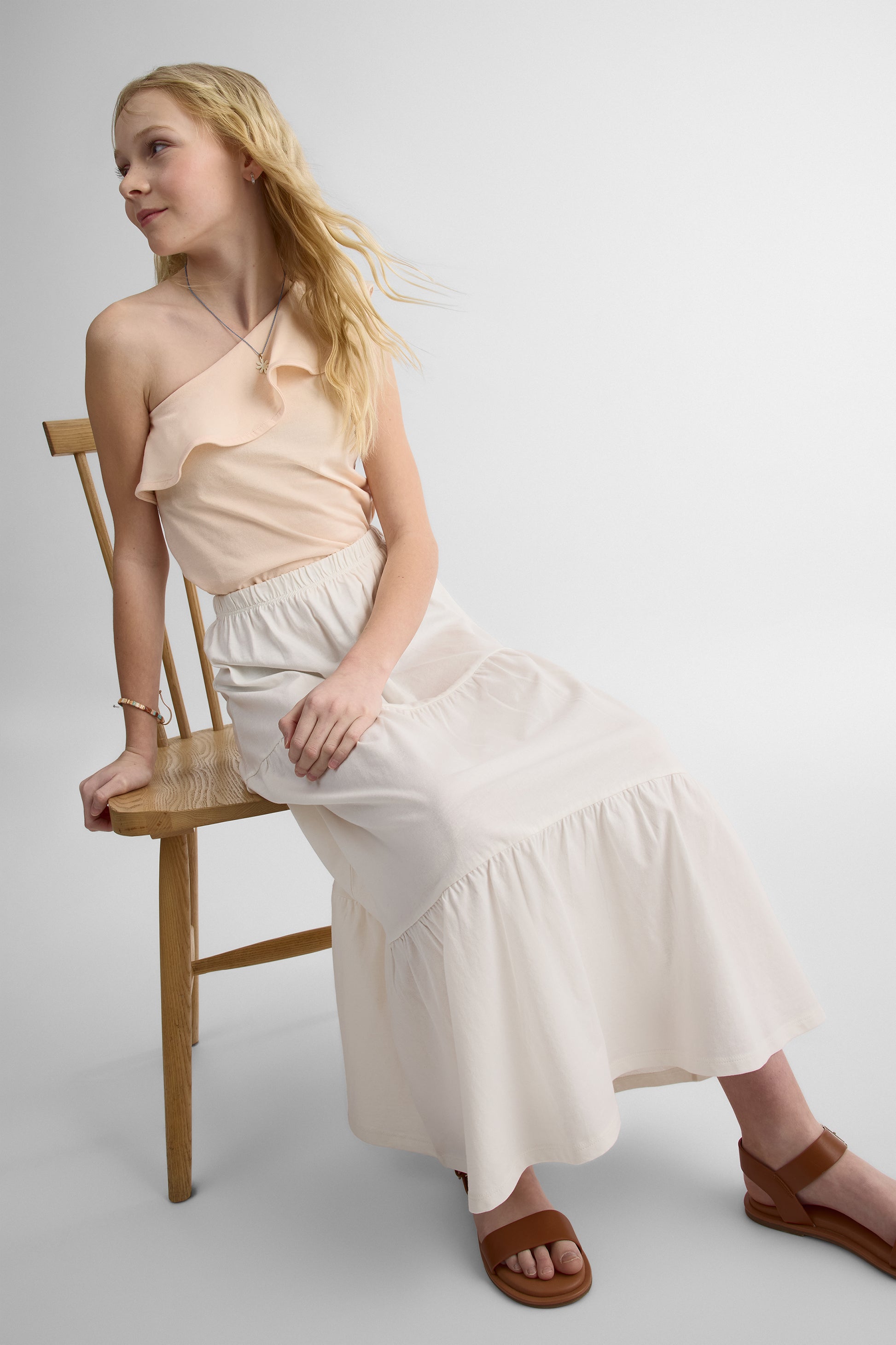 Jupe longue unie - Ado fille && BLANC CASSÉ