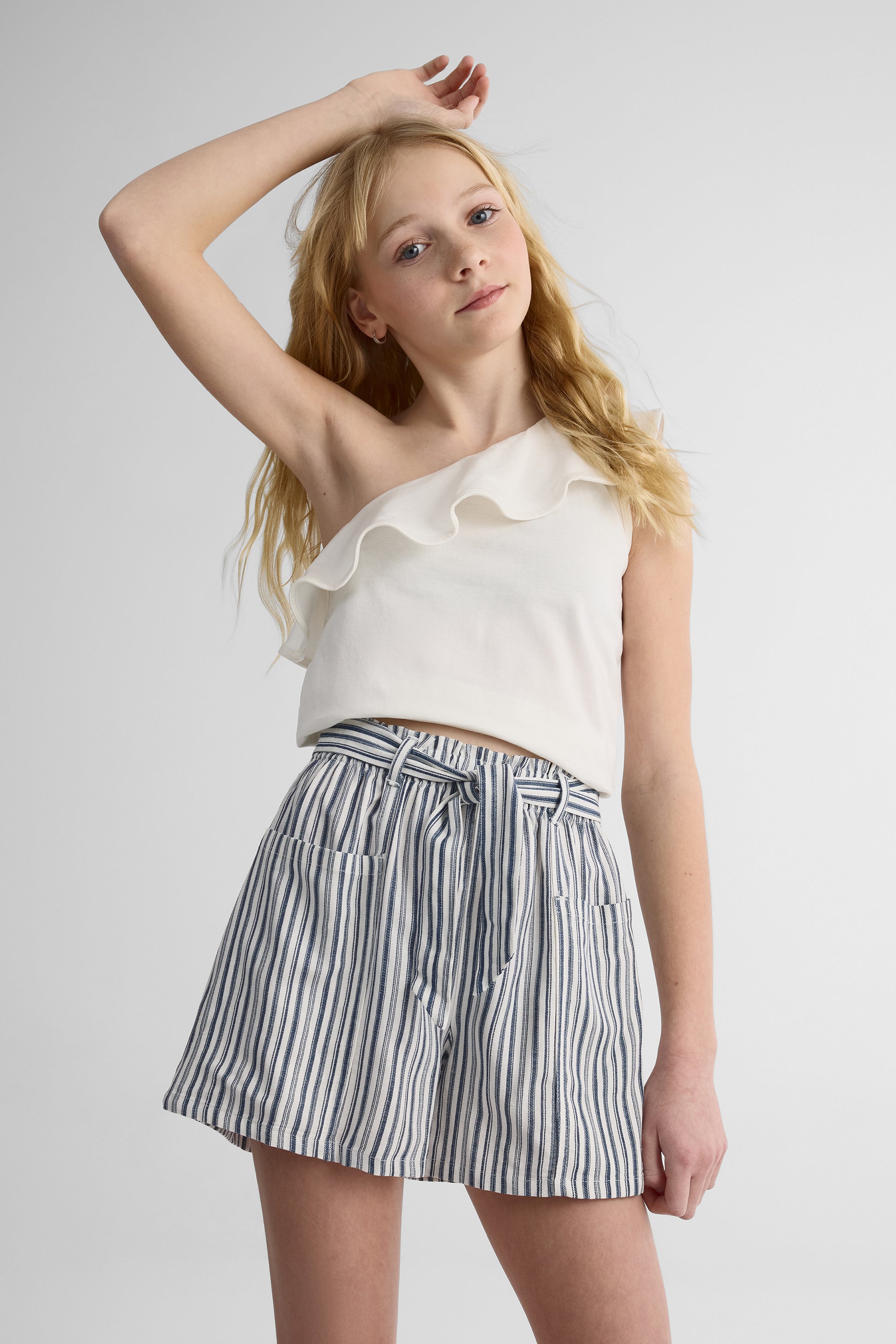 Short court à taille paper bag - Ado fille && BLANC CASSÉ/MULTI