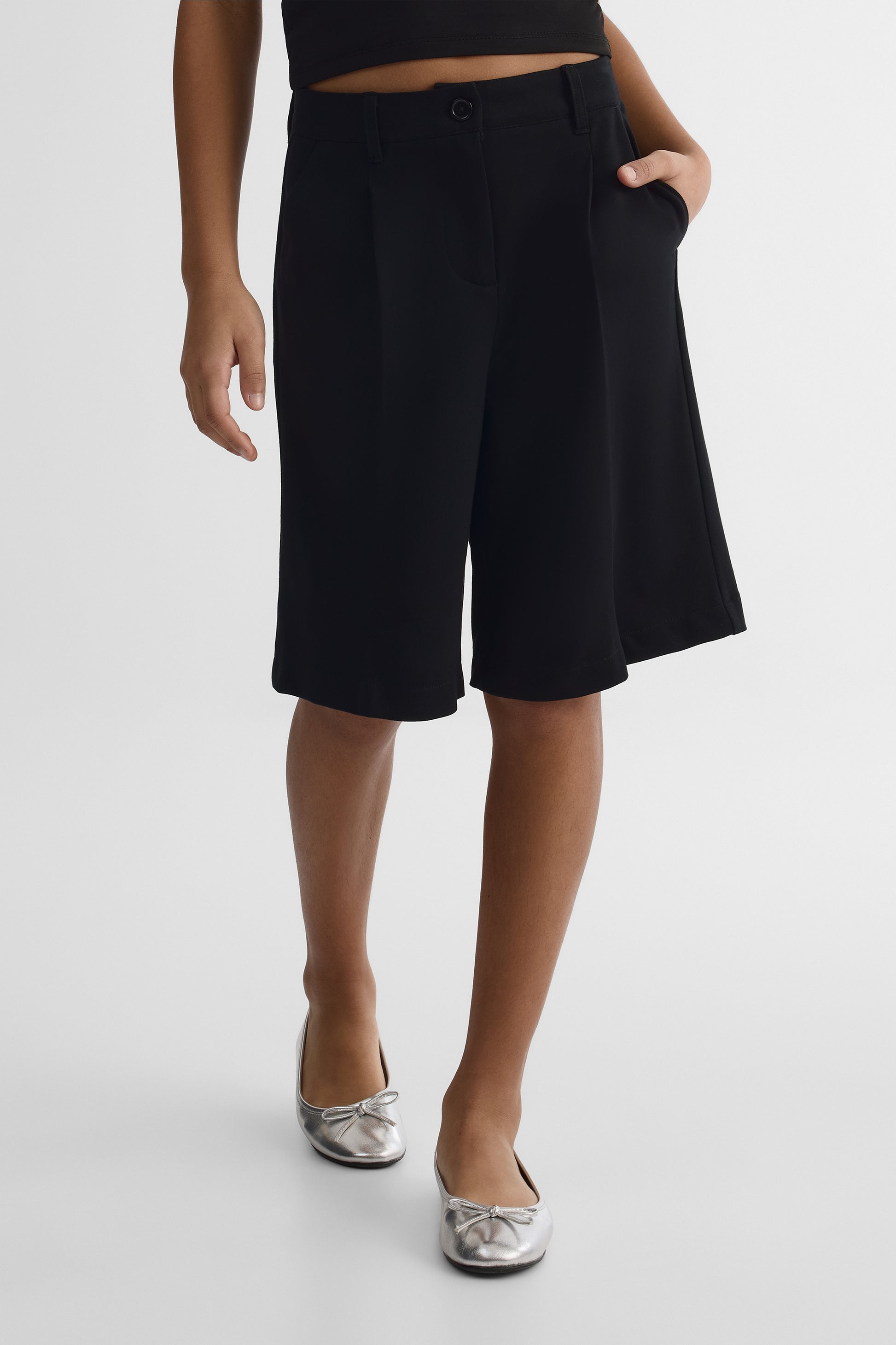 Bermudas unies en stretch - Ado fille && NOIR