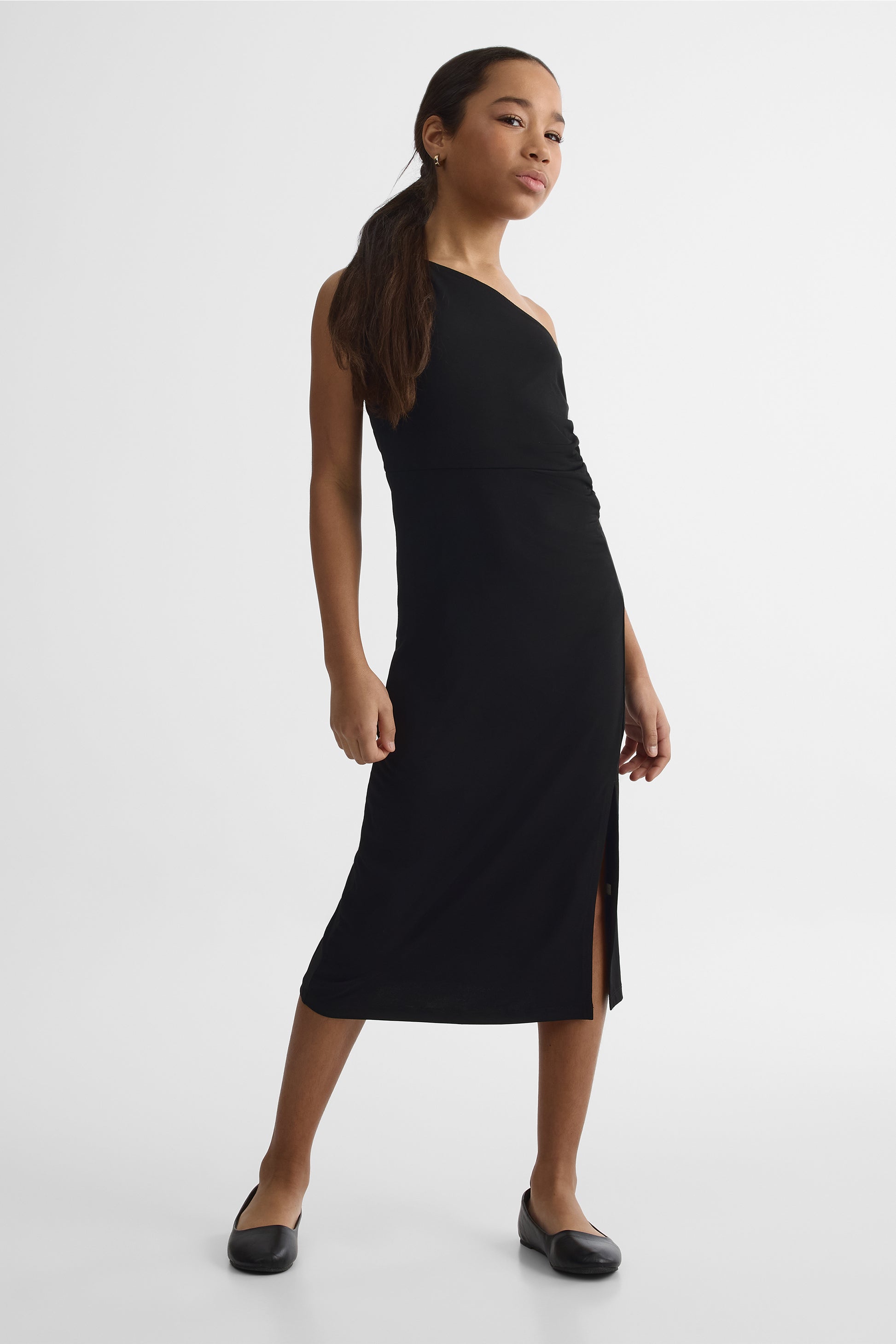 Robe unie à une épaule - Ado fille && NOIR