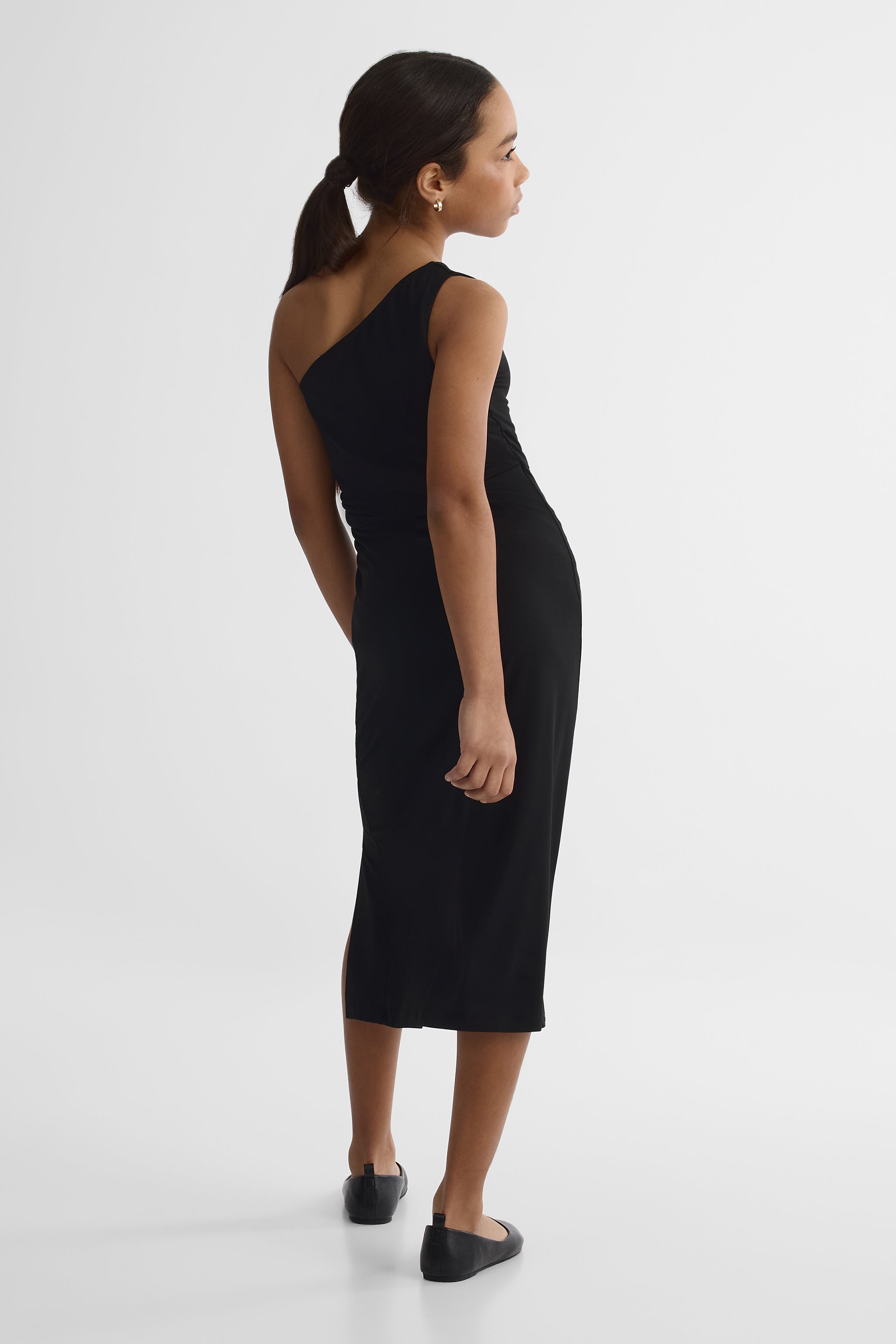 Robe unie à une épaule - Ado fille && NOIR