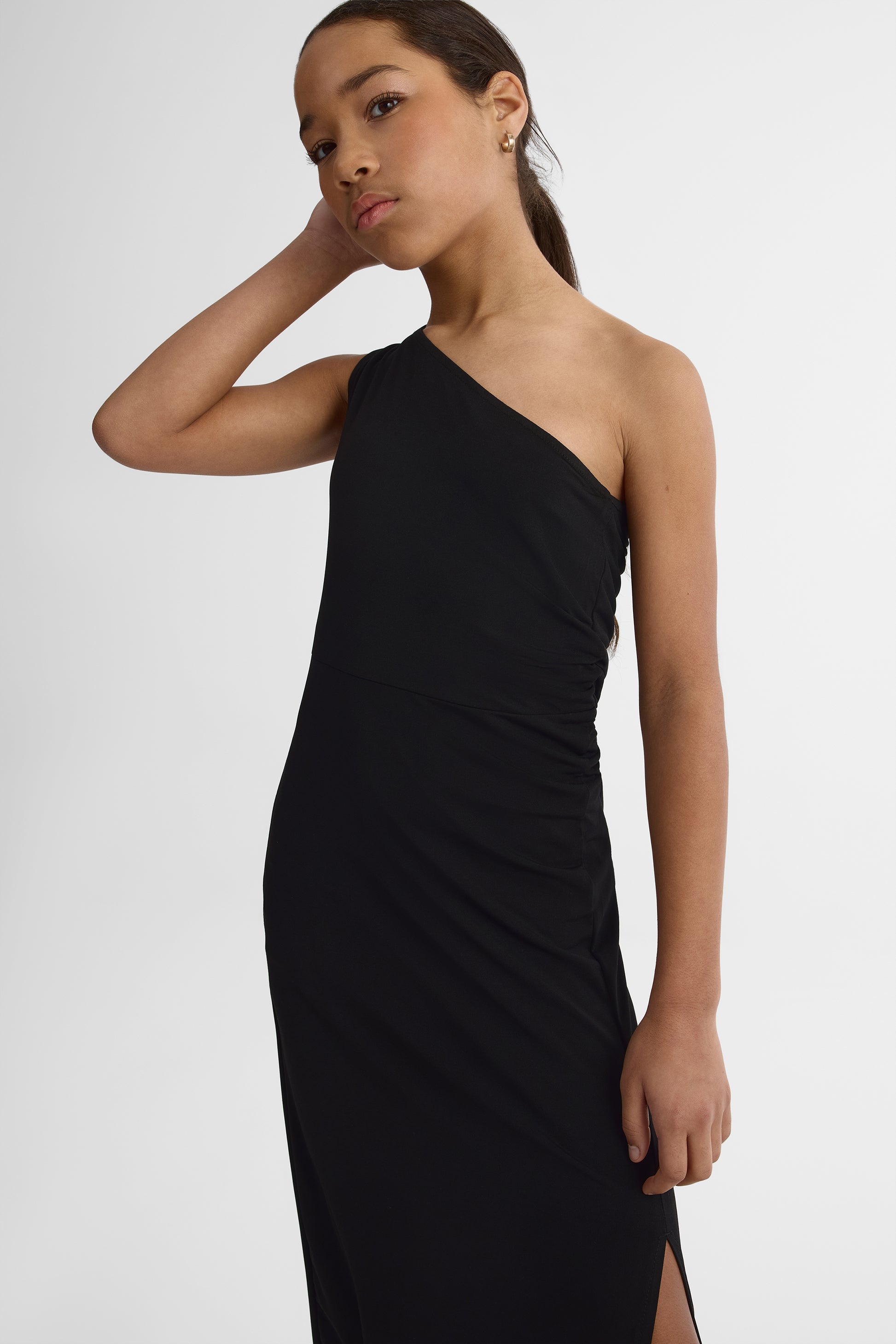 Robe unie à une épaule - Ado fille && NOIR