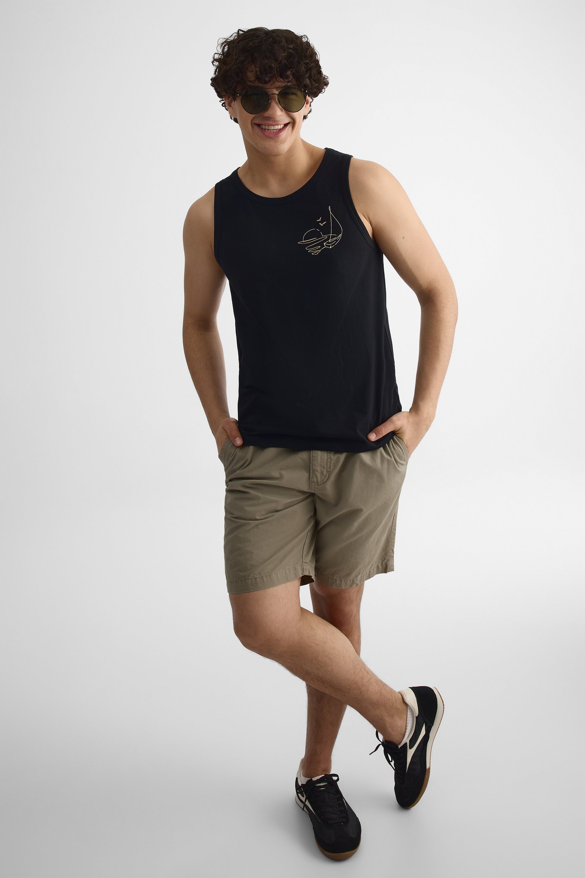 Camisole scoop neck imprimée - Homme && NOIR