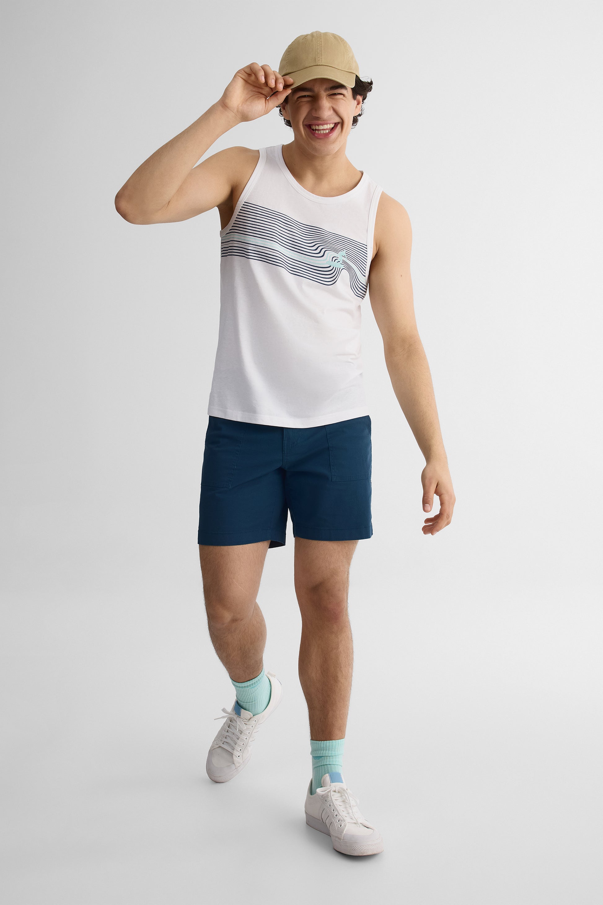 Camisole scoop neck imprimée - Homme && BLANC