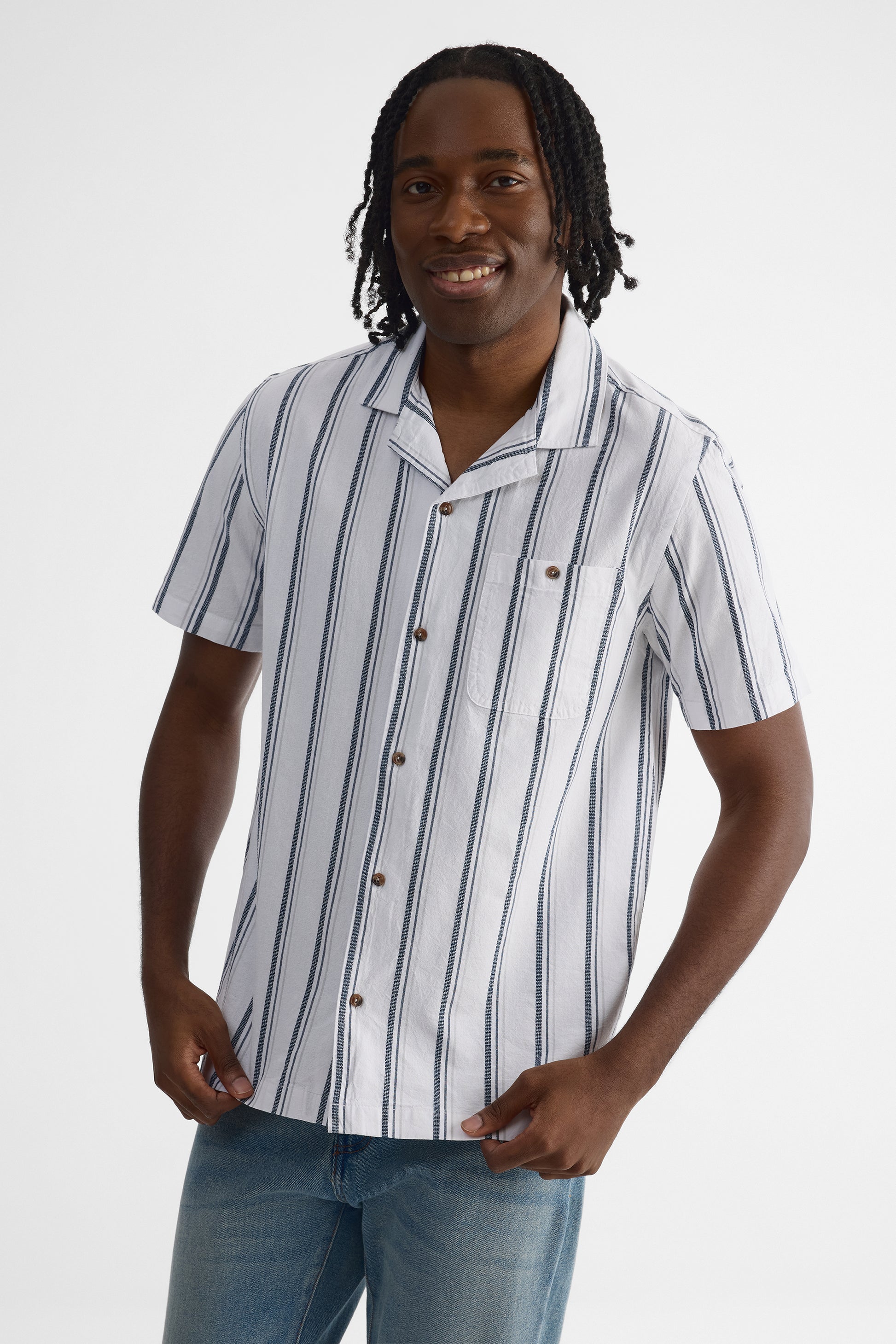 Chemise à manches courtes en jacquard - Homme && BLANC MULTI