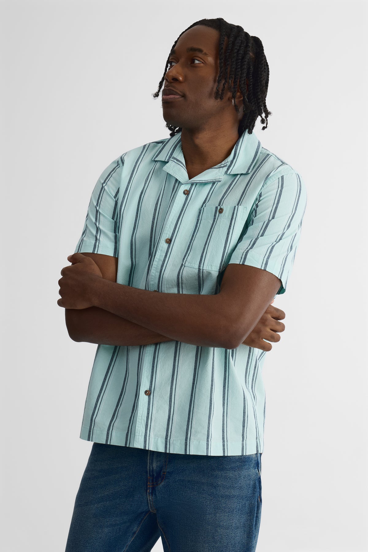 Chemise à manches courtes en jacquard - Homme && AQUA/MULTI