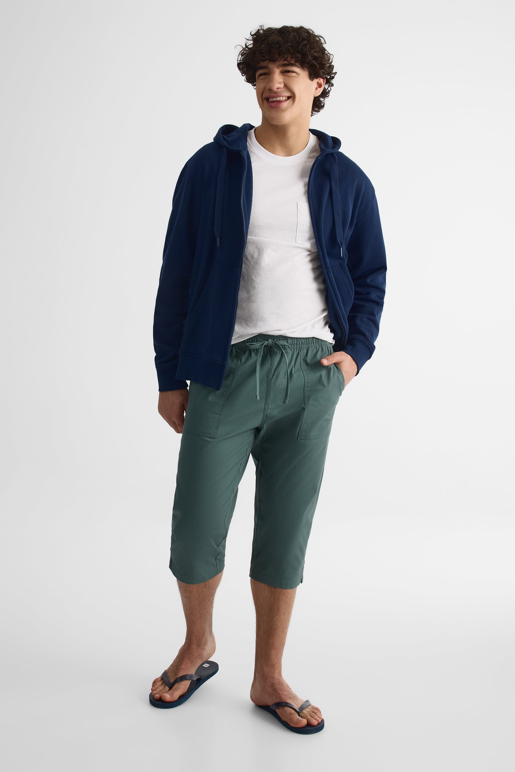Pantalon capri élastique à cordon - Homme && VERT