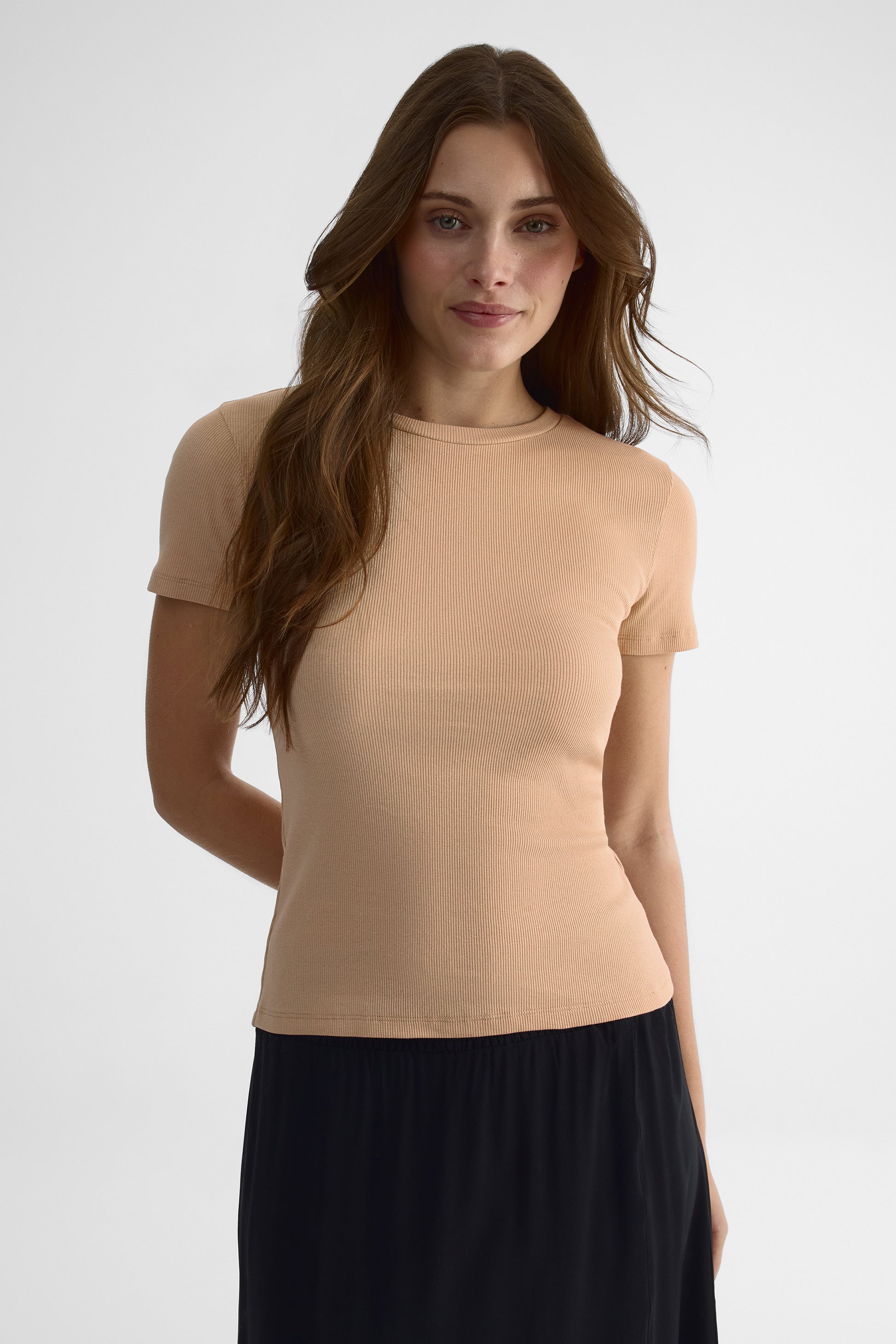 T-shirt à manches courtes col rond - Femme && TAUPE