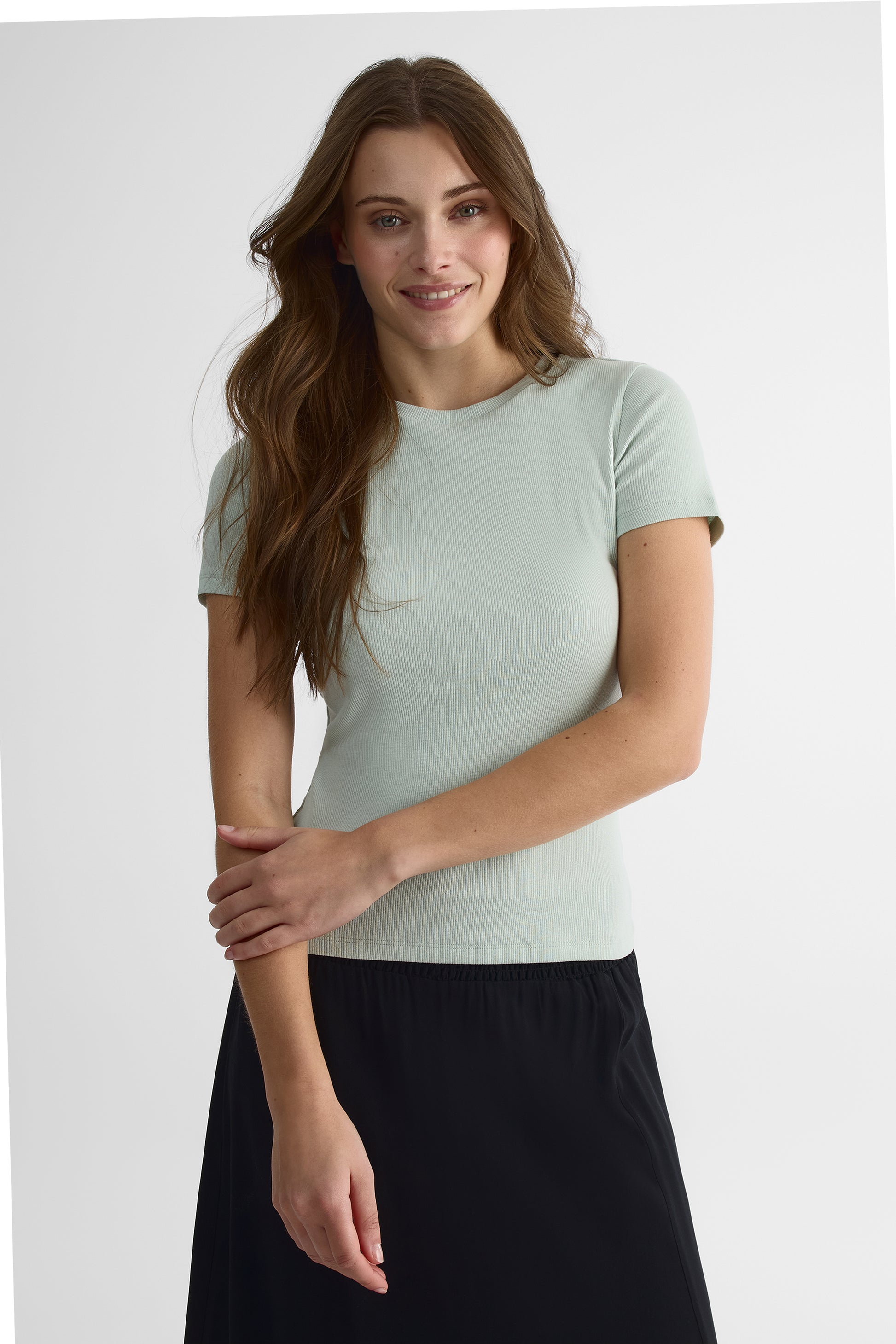 T-shirt à manches courtes col rond - Femme && MENTHE