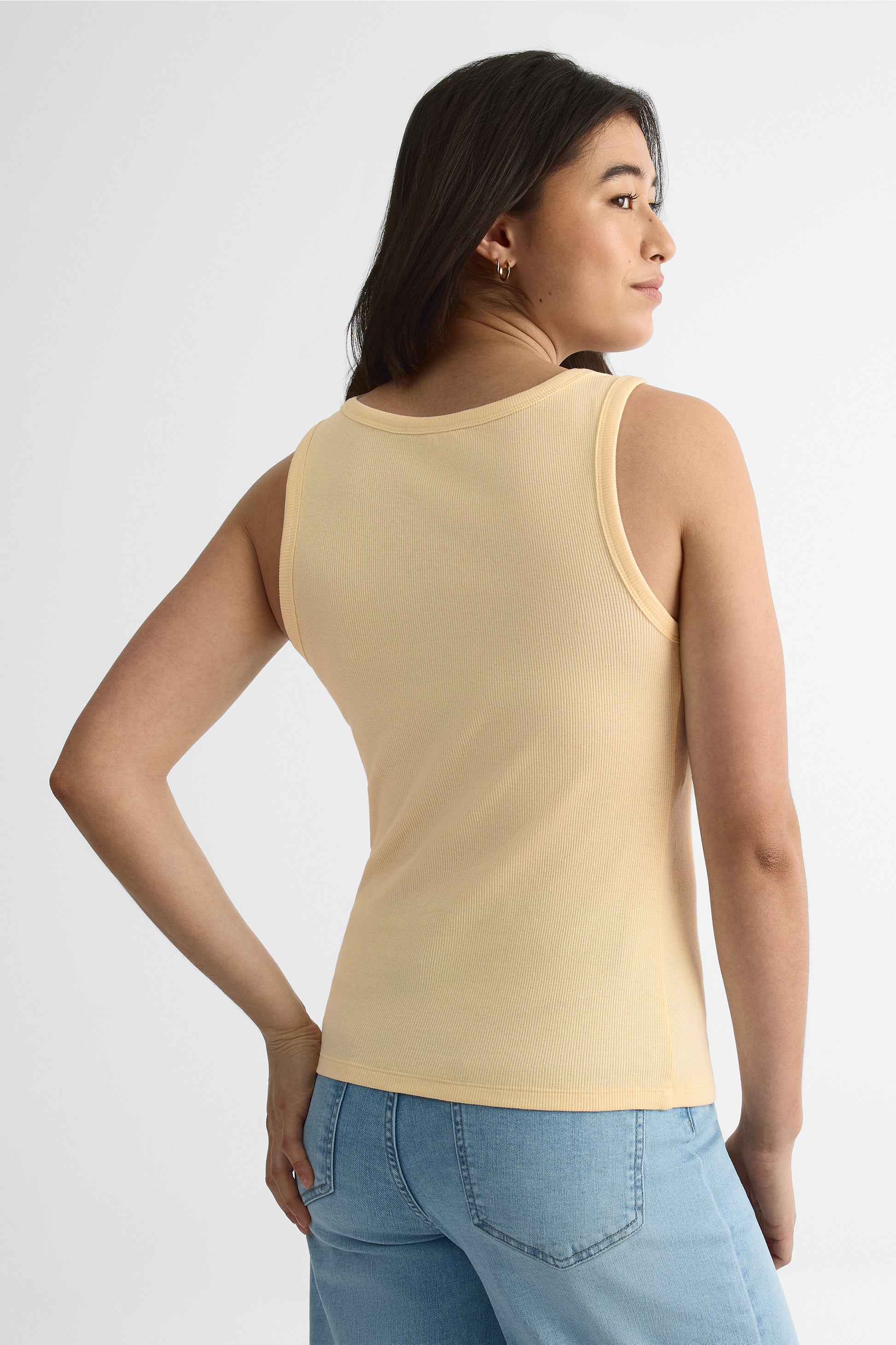 Camisole ajustée col rond en coton - Femme && JAUNE