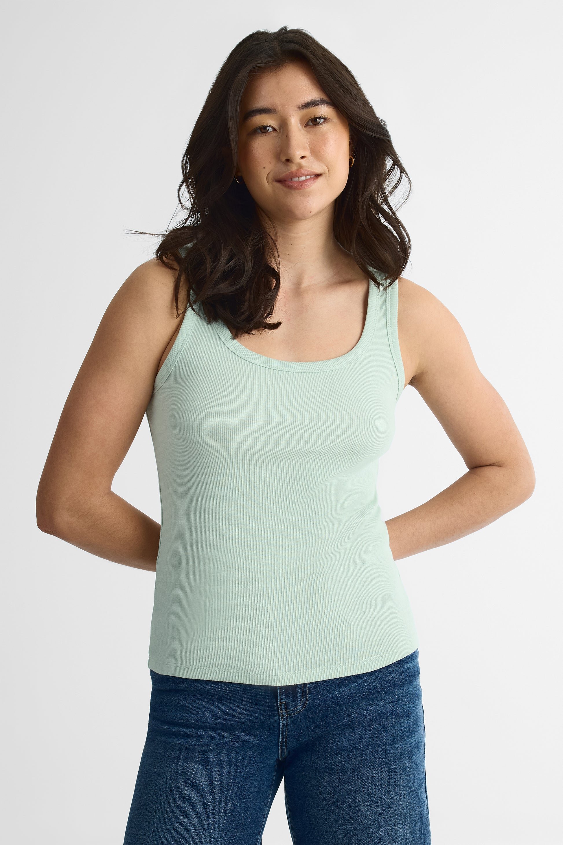 Camisole ajustée col rond en coton - Femme && MENTHE