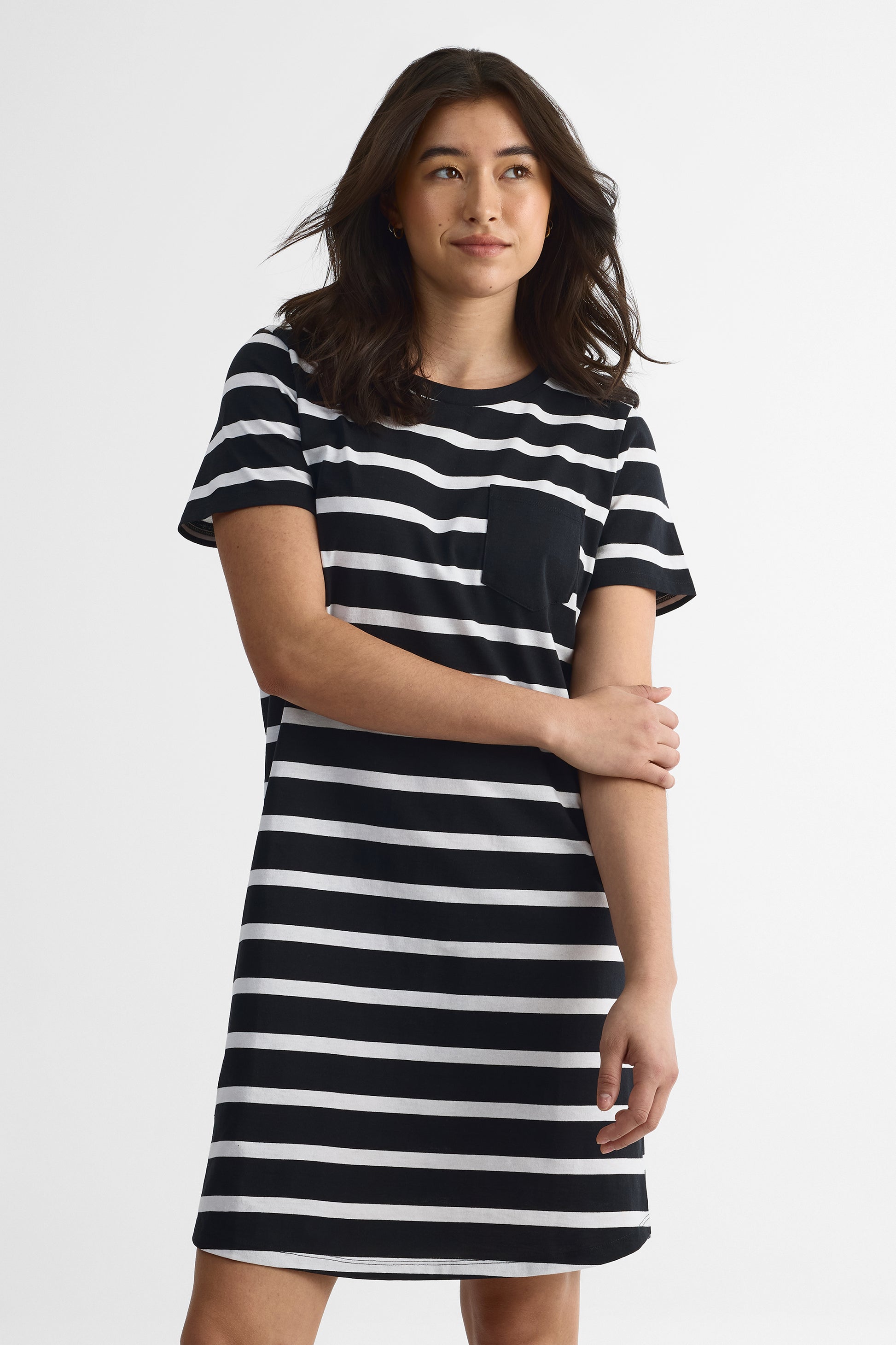 Robe à manches courtes col rond - Femme && BLANC MULTI