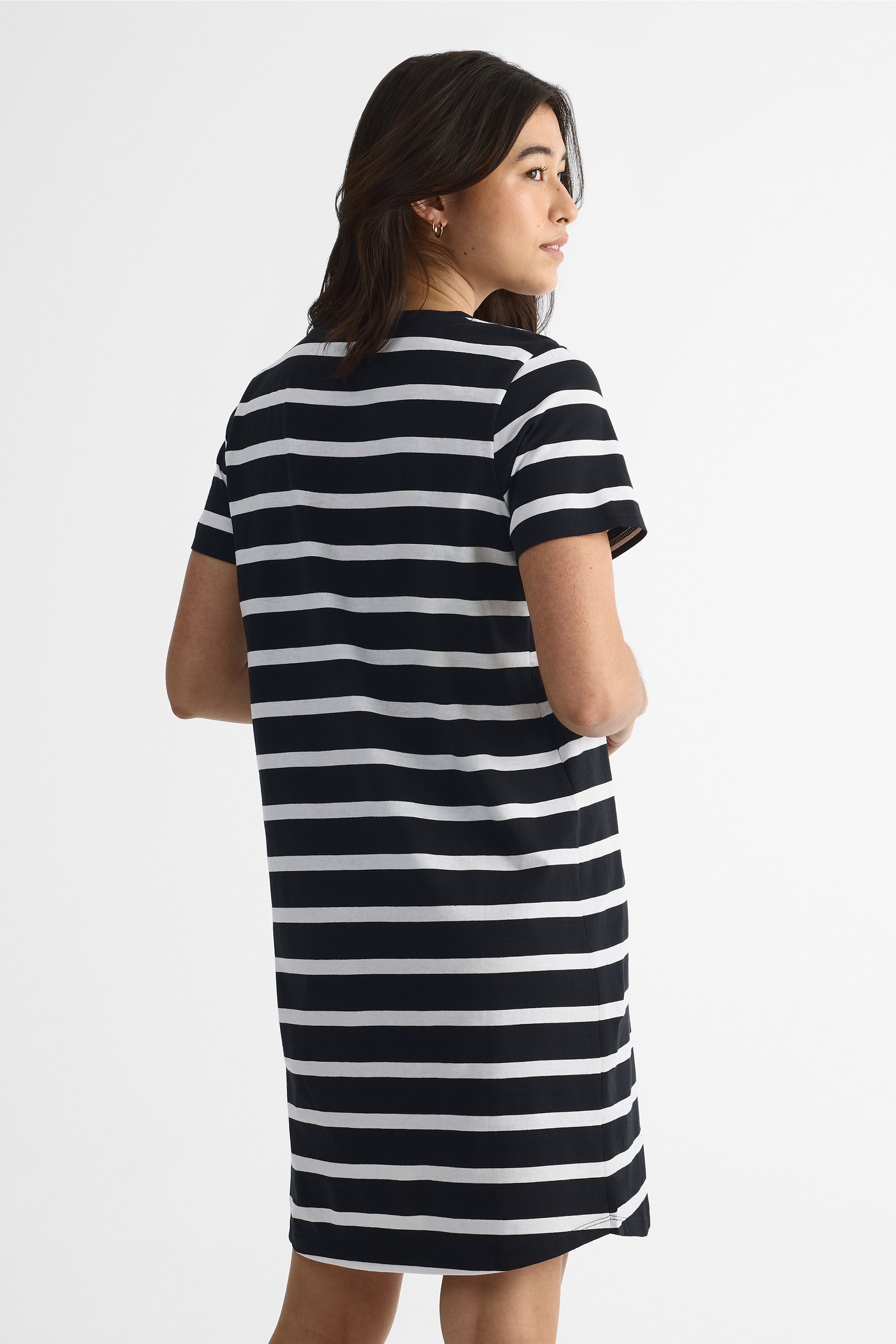 Robe à manches courtes col rond - Femme && BLANC MULTI