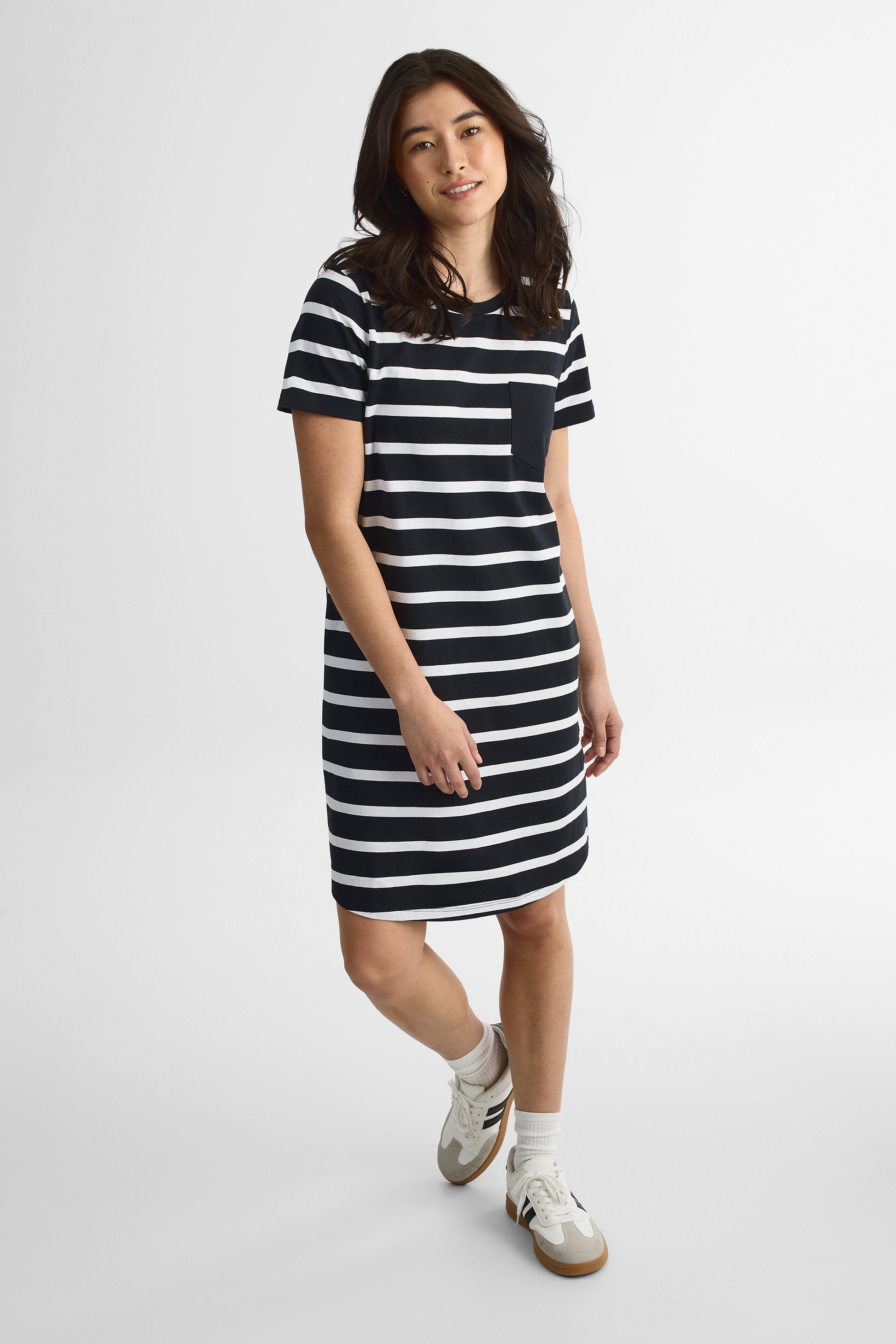 Robe à manches courtes col rond - Femme && BLANC MULTI