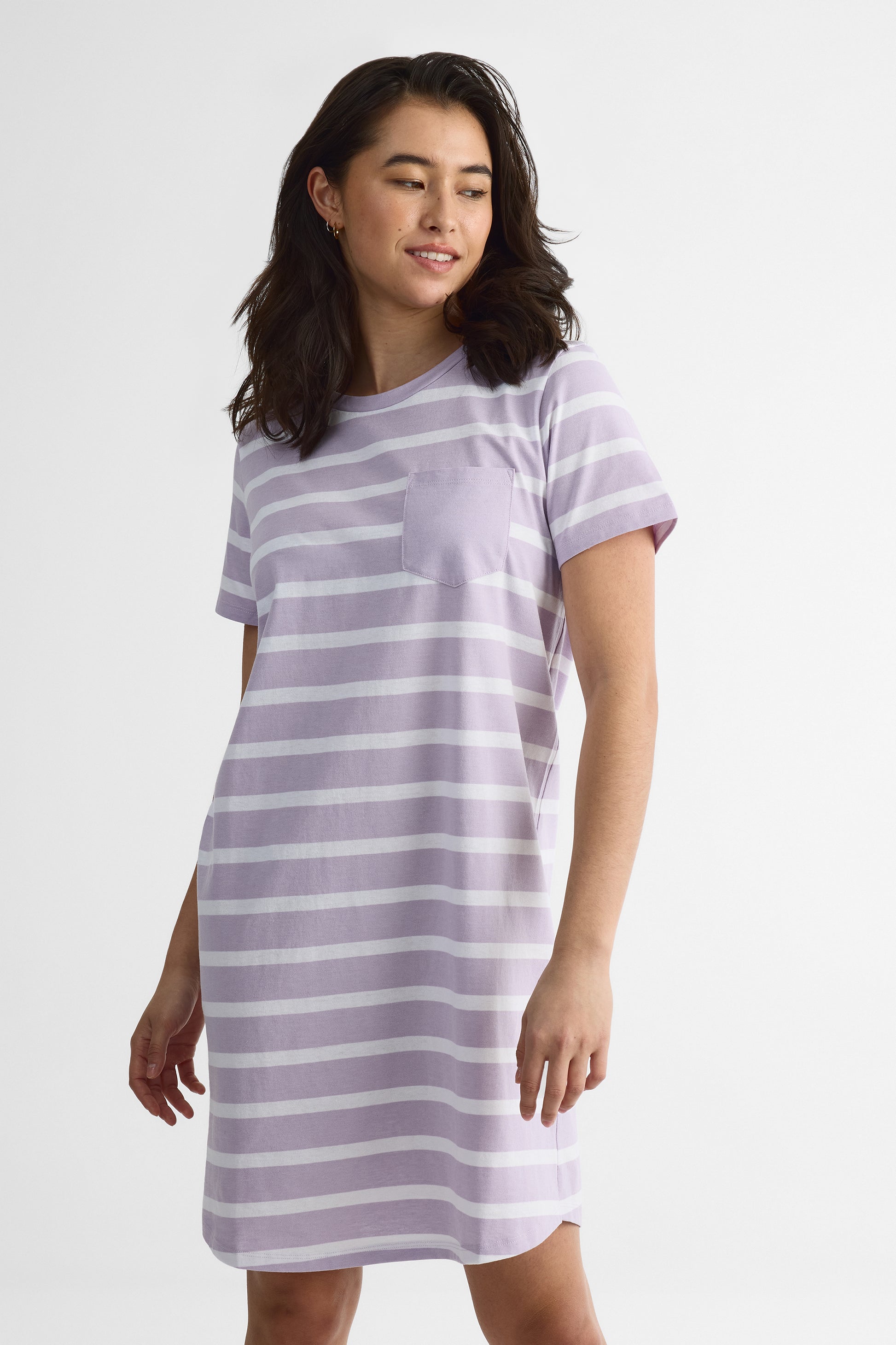 Robe à manches courtes col rond - Femme && LILAS MULTI