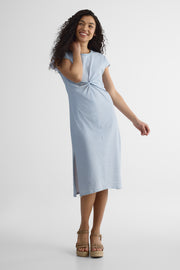 Robe à manches courtes nouée devant - Femme && BLEU MULTI