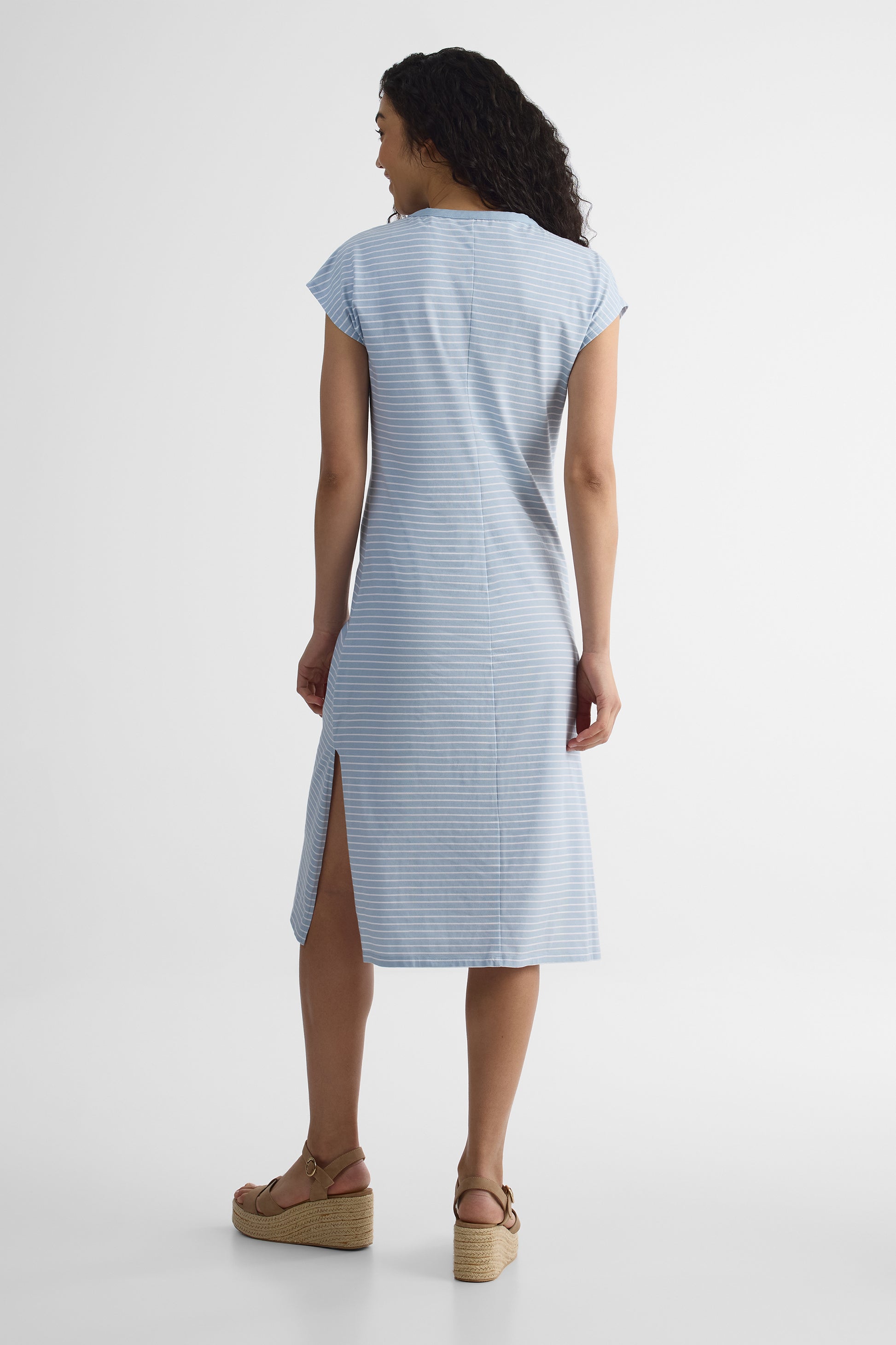 Robe à manches courtes nouée devant - Femme && BLEU MULTI