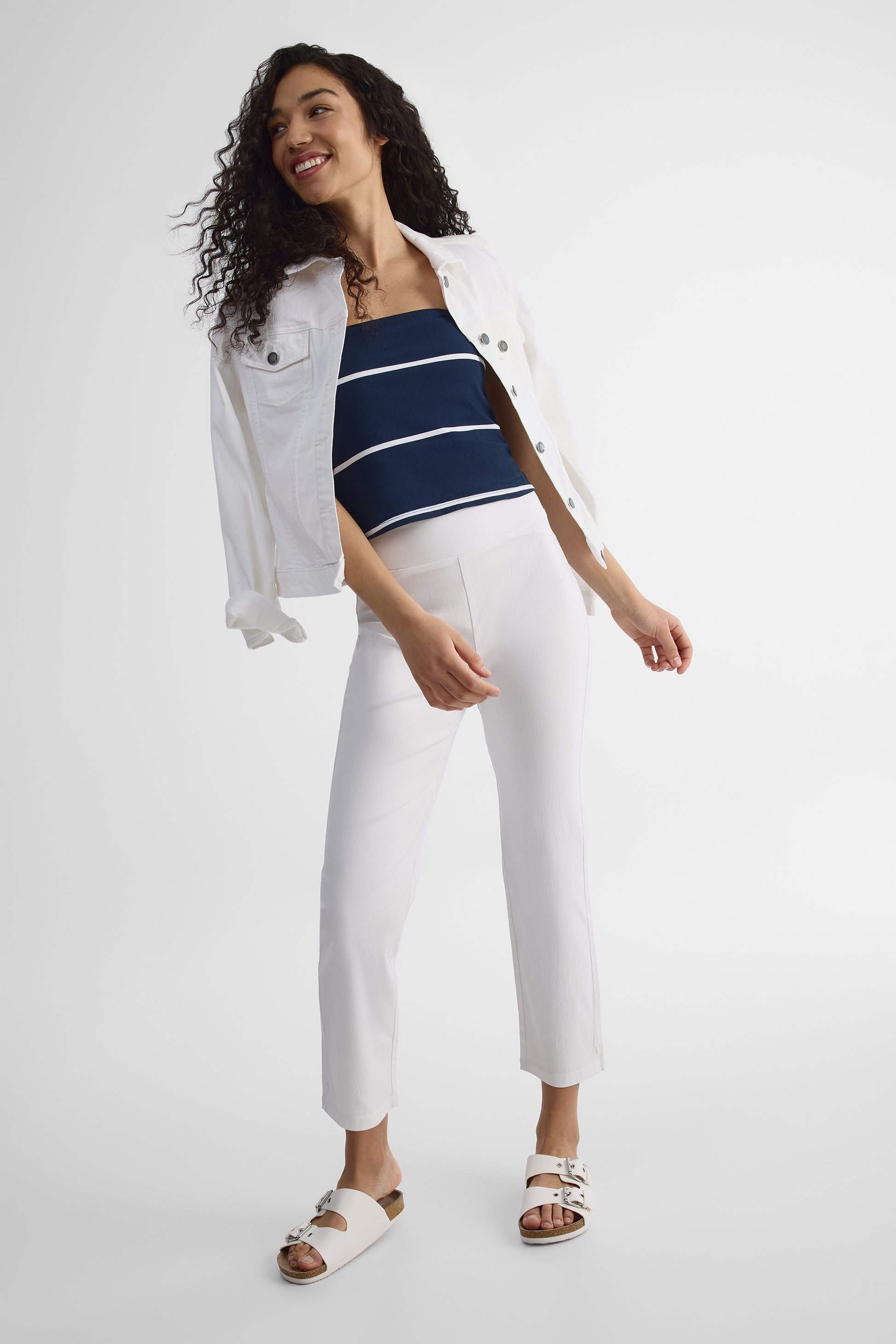 T-shirt en jersey coton stretch - Femme && MARIN/MULTI