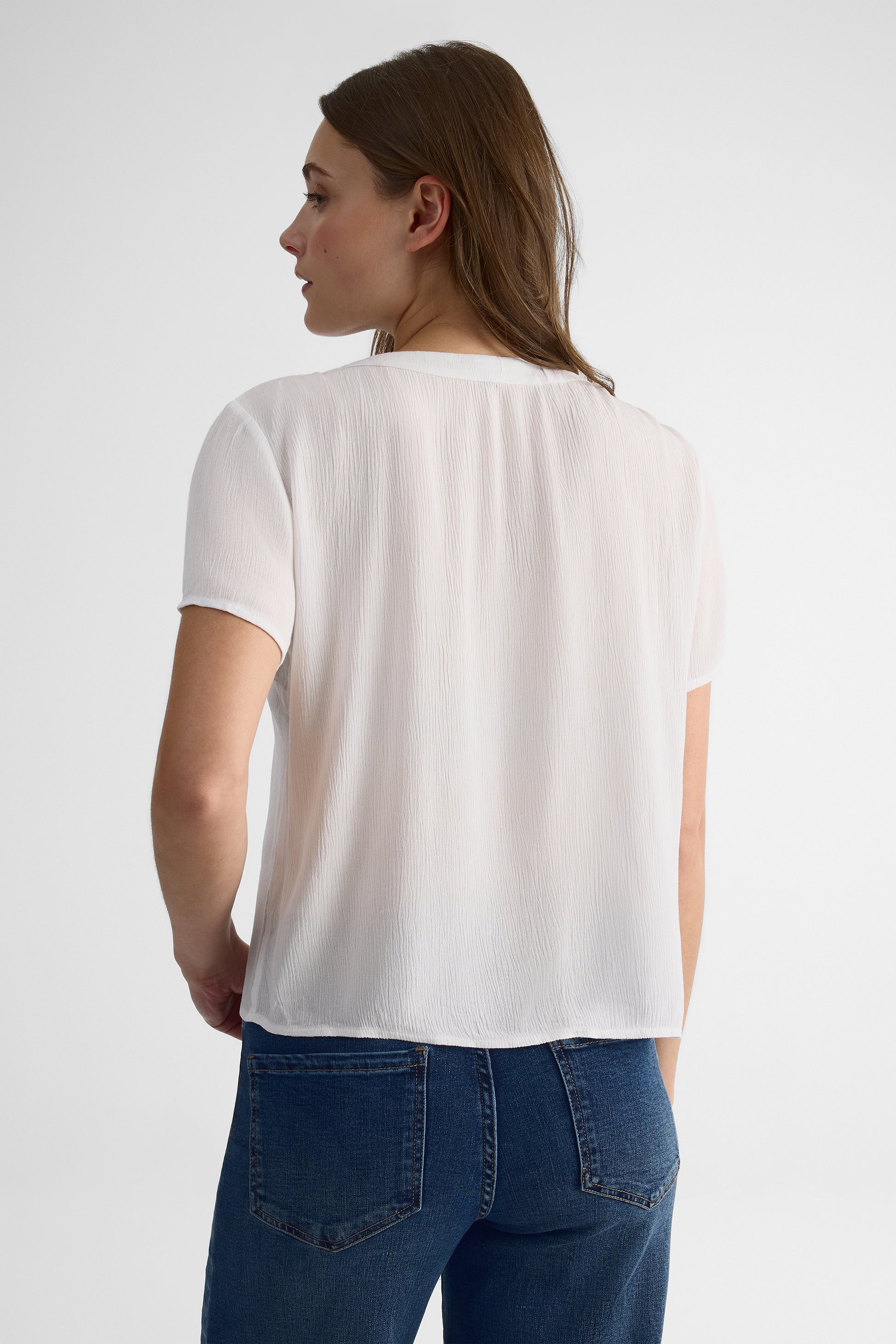 Blouse à manches courtes col V - Femme && BLANC