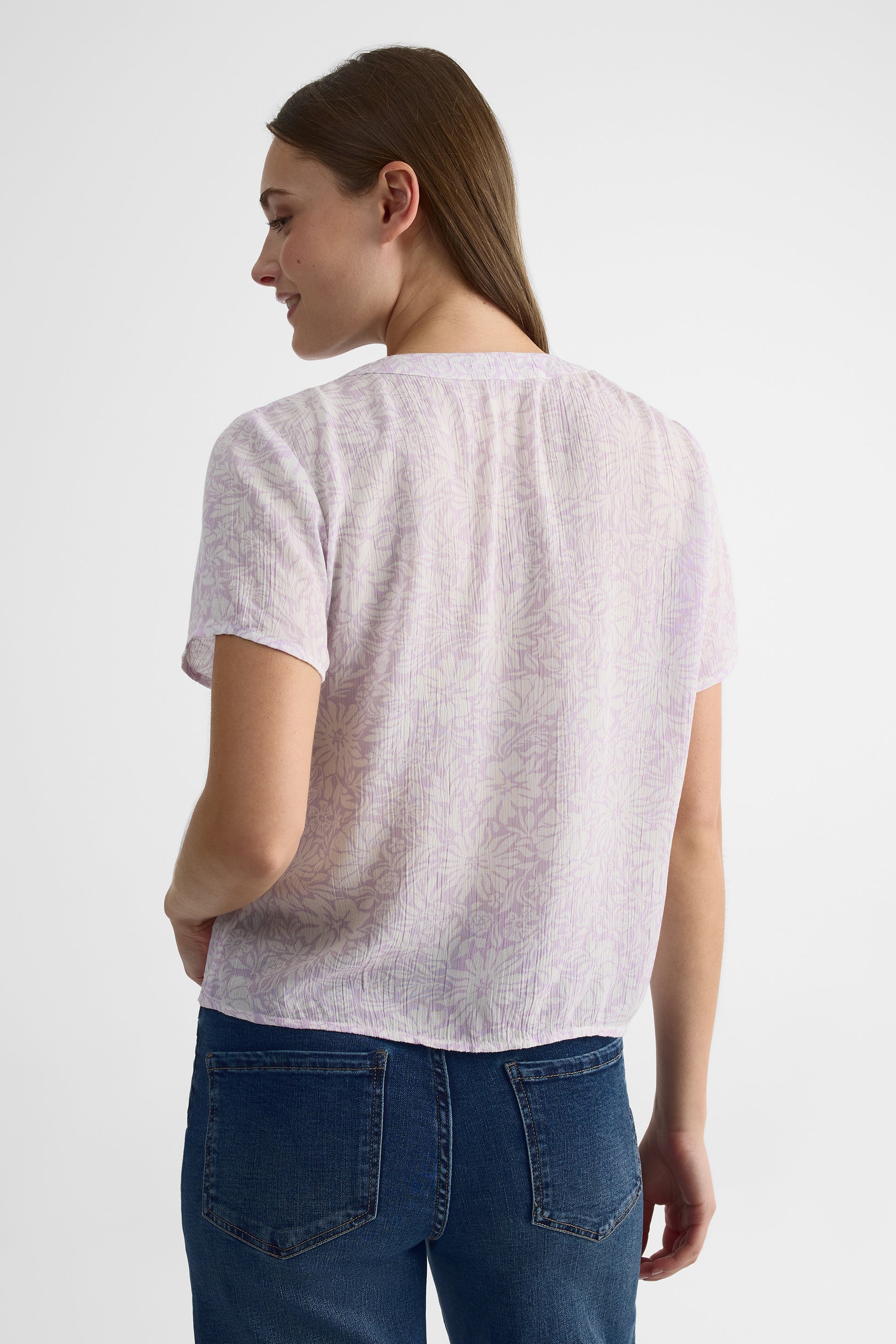 Blouse à manches courtes col V - Femme && LILAS MULTI