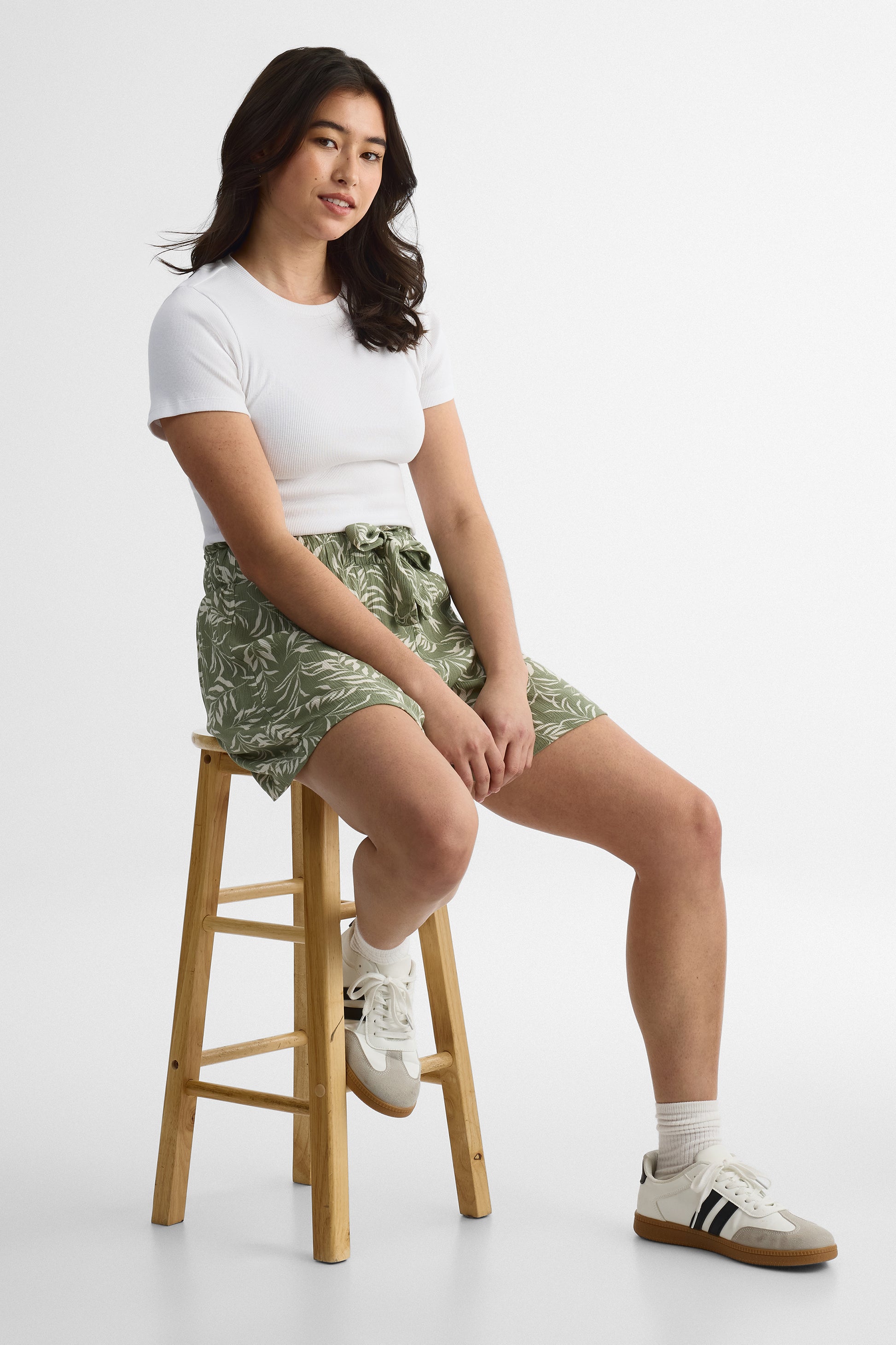 Short taille haute en viscose - Femme && KAKI/MULTI