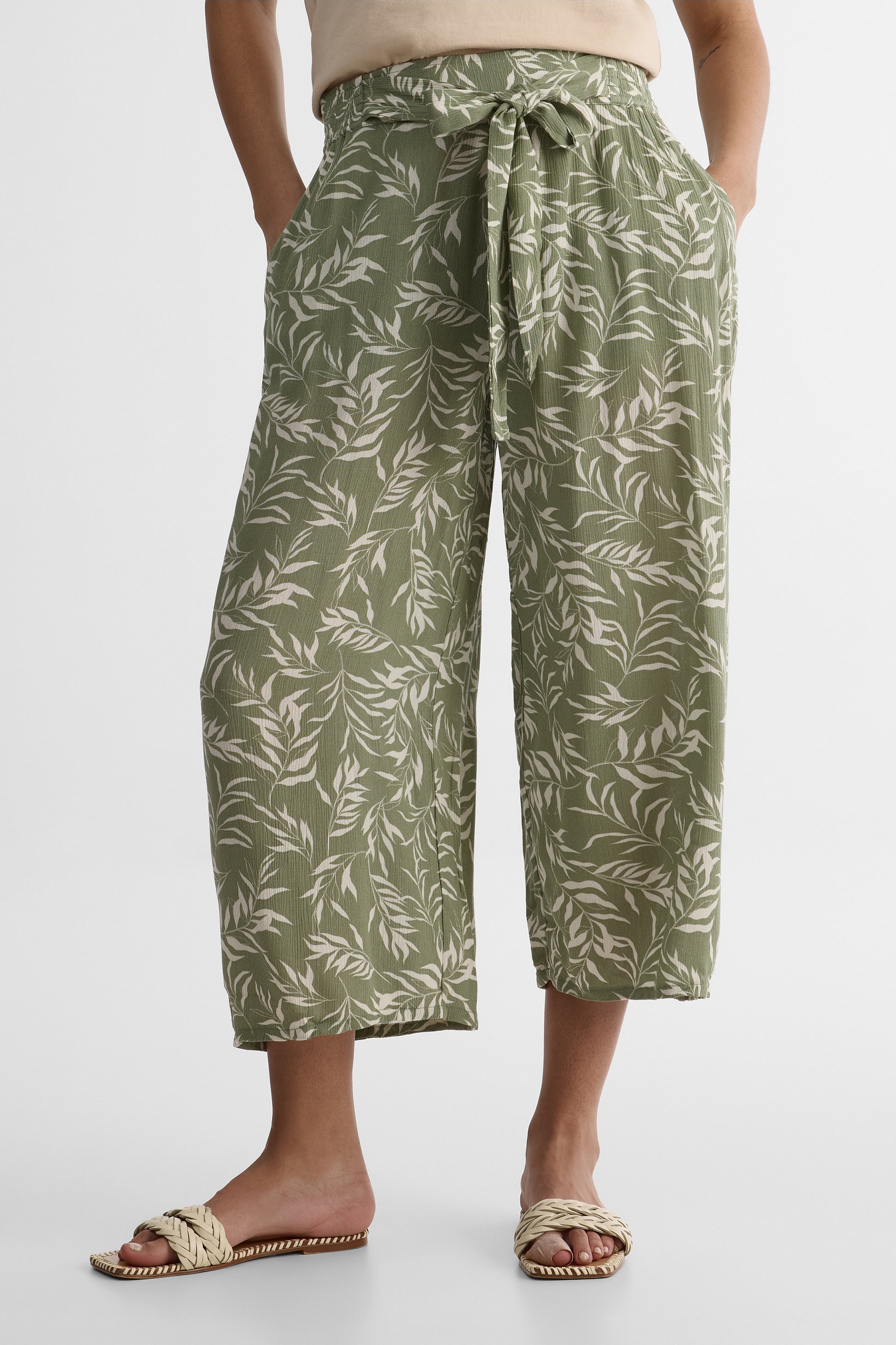 Pantalon capri taille haute - Femme && KAKI/MULTI