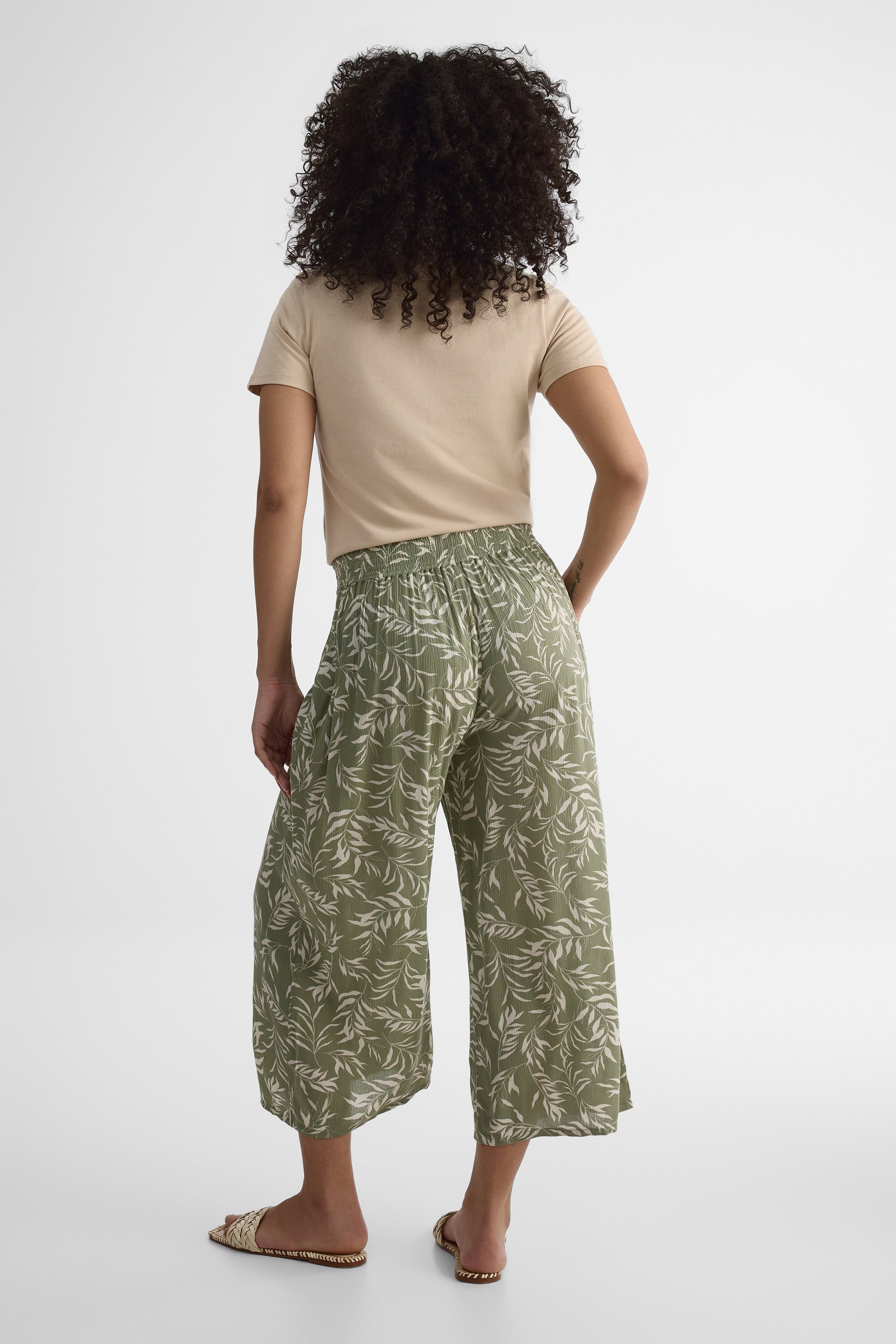 Pantalon capri taille haute - Femme && KAKI/MULTI