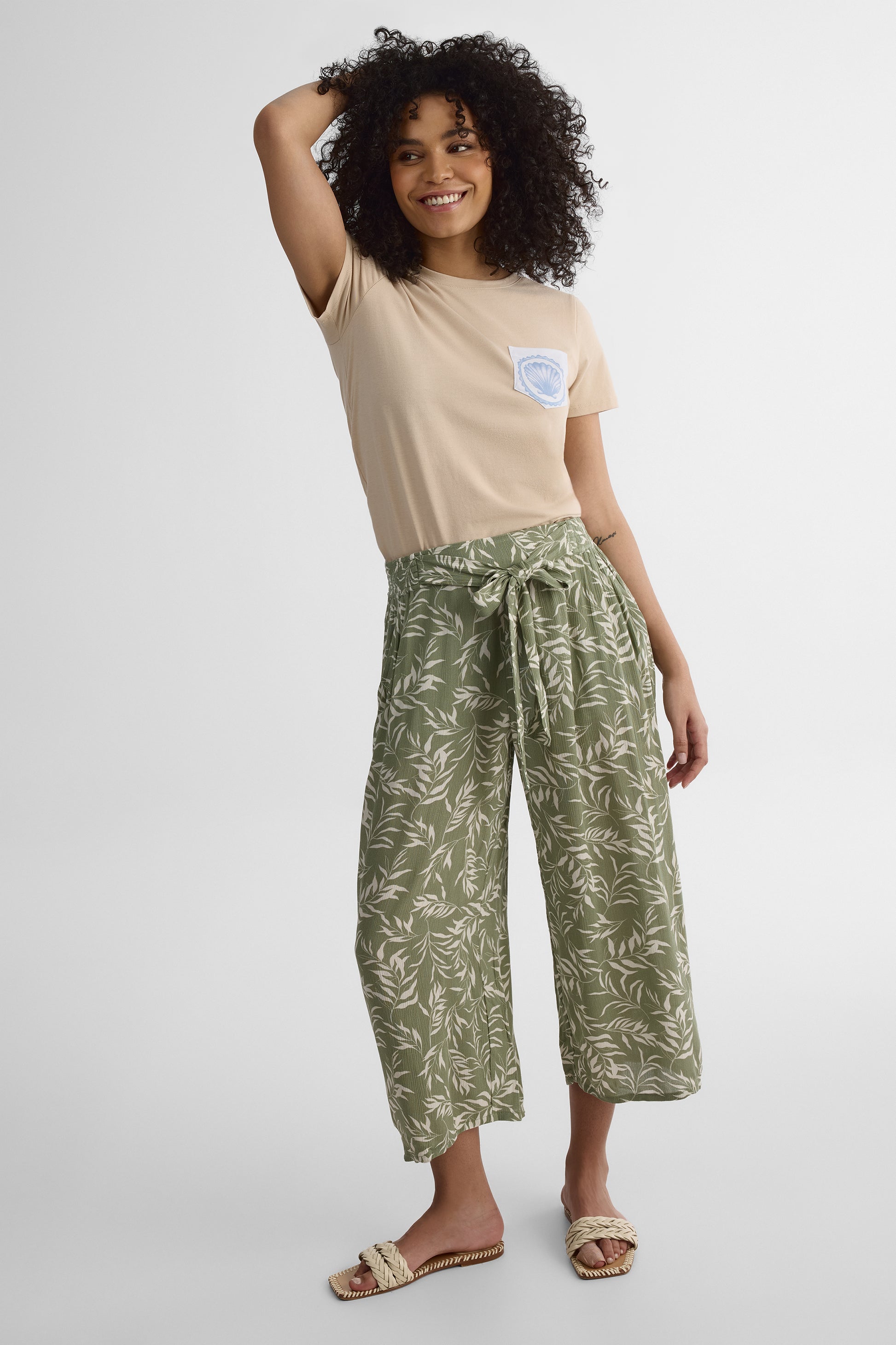 Pantalon capri taille haute - Femme && KAKI/MULTI