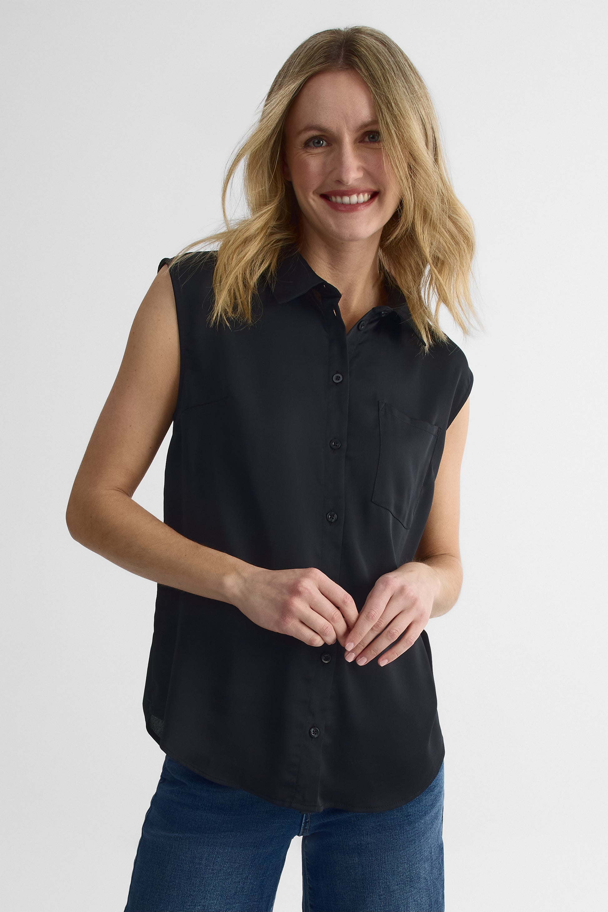Chemisier semi-ajusté à boutons - Femme && NOIR