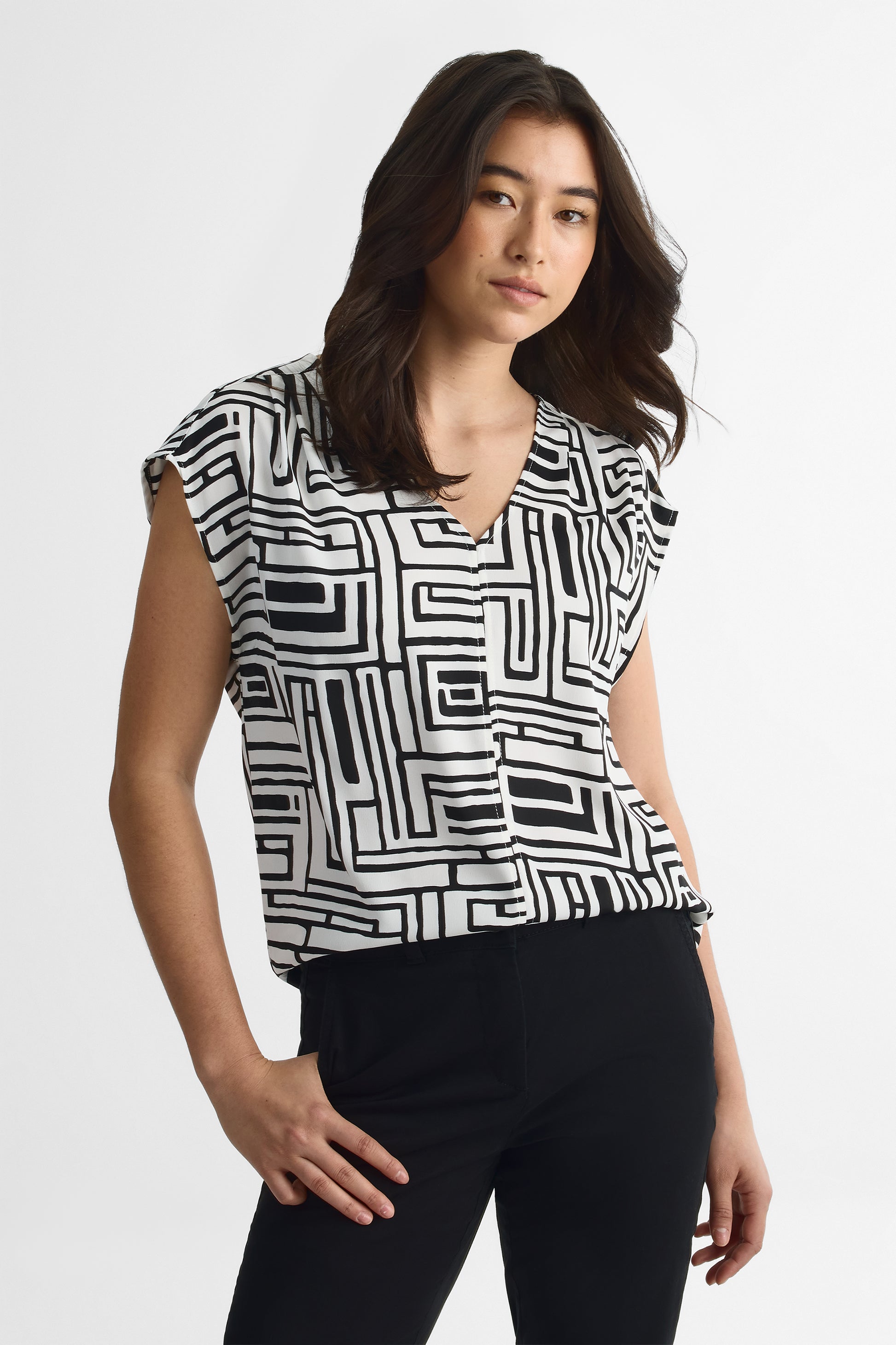 Blouse à manches courtes - Femme && BLANC CASSÉ/MULTI