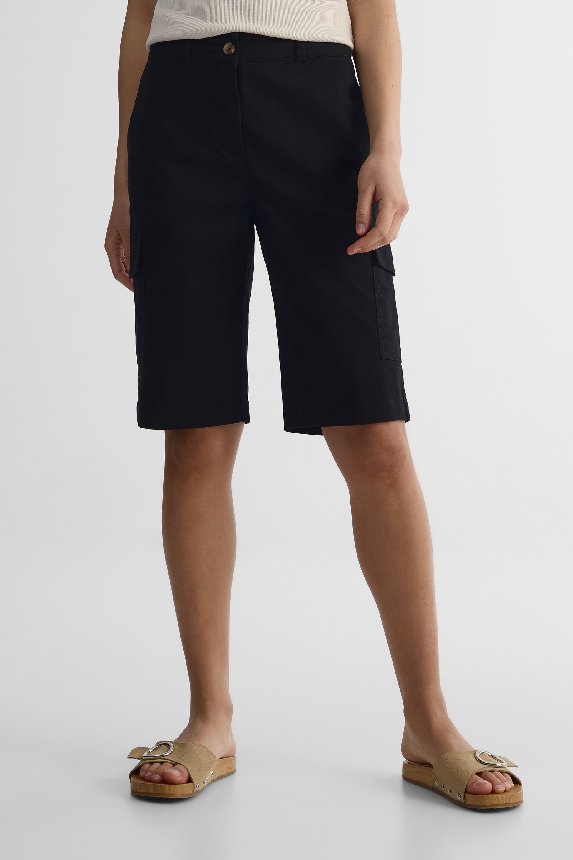 Bermudas mid rise à poches - Femme && NOIR