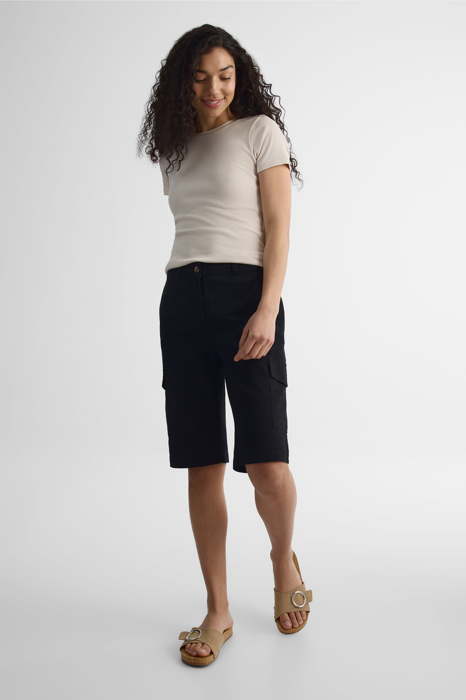 Bermudas mid rise à poches - Femme && NOIR