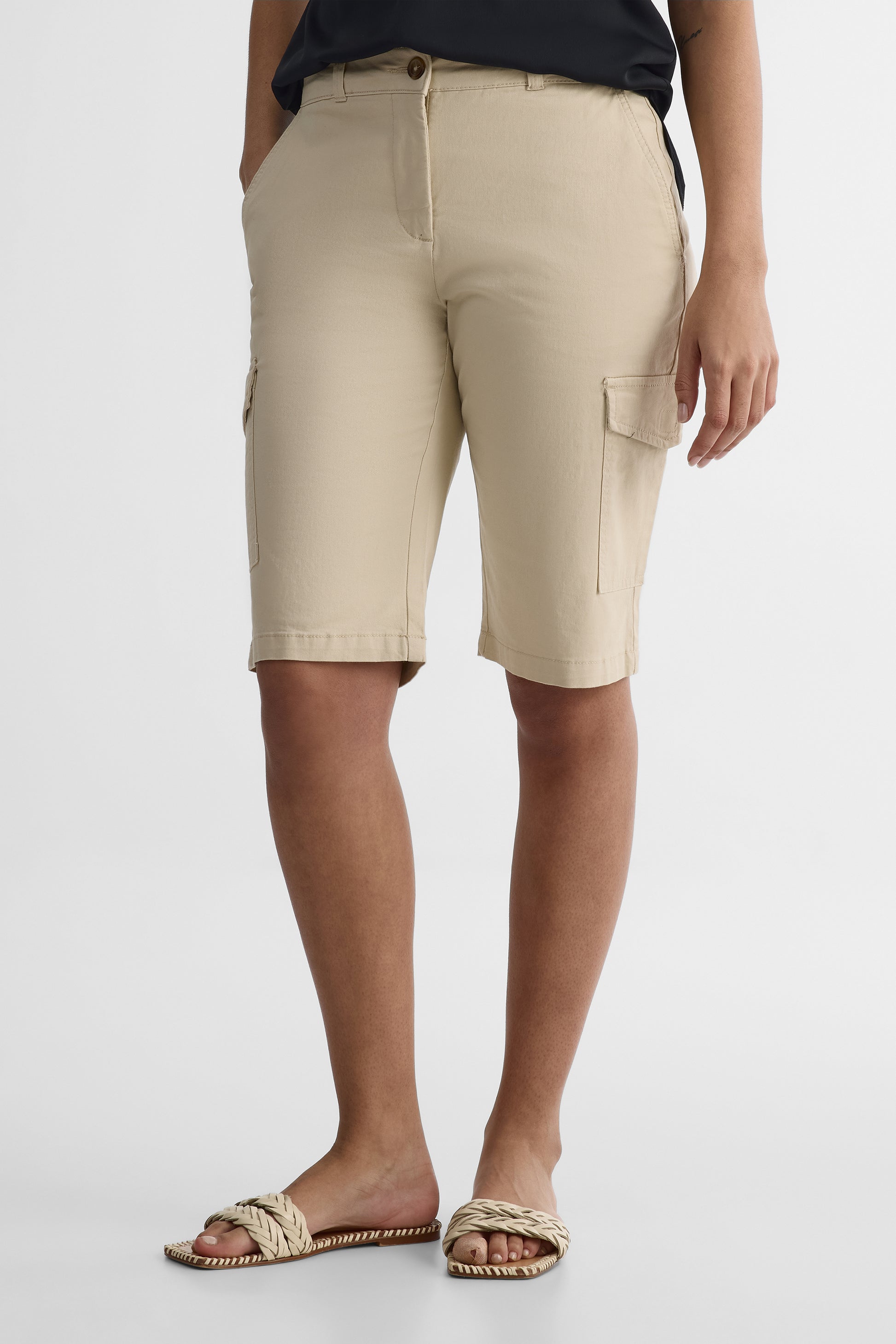 Bermudas mid rise à poches - Femme && BEIGE